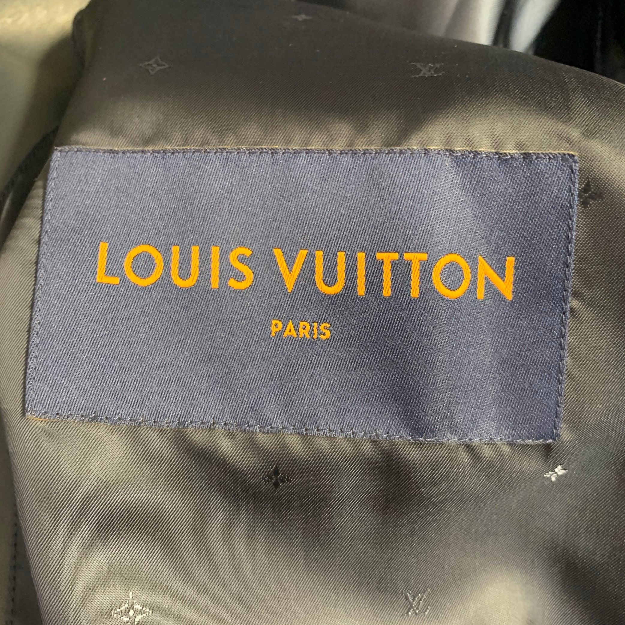 LOUIS VUITTON Size 40 Navy Textured Bull Leather Zip Up Blouson Jacket 1