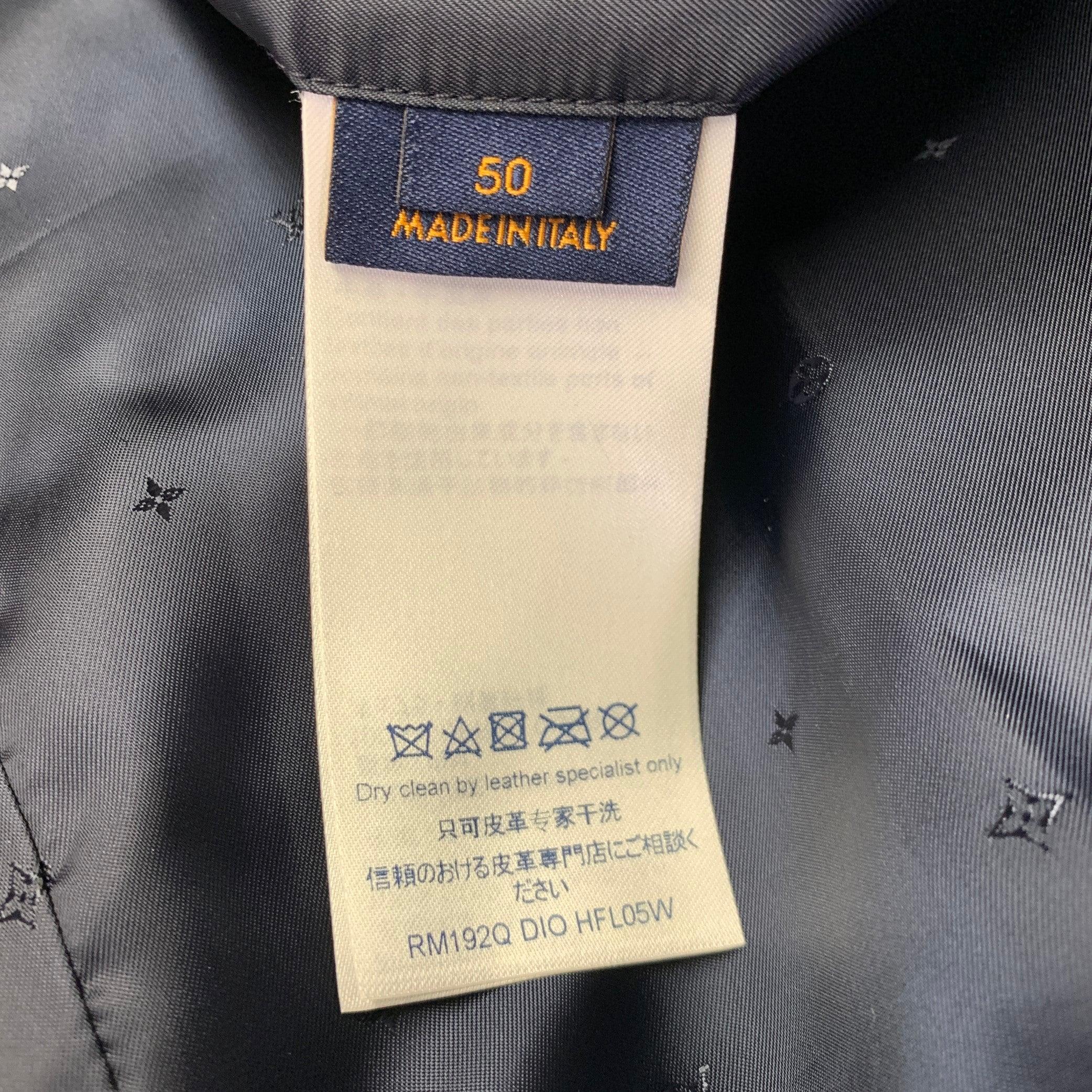 LOUIS VUITTON Size 40 Navy Textured Bull Leather Zip Up Blouson Jacket 2