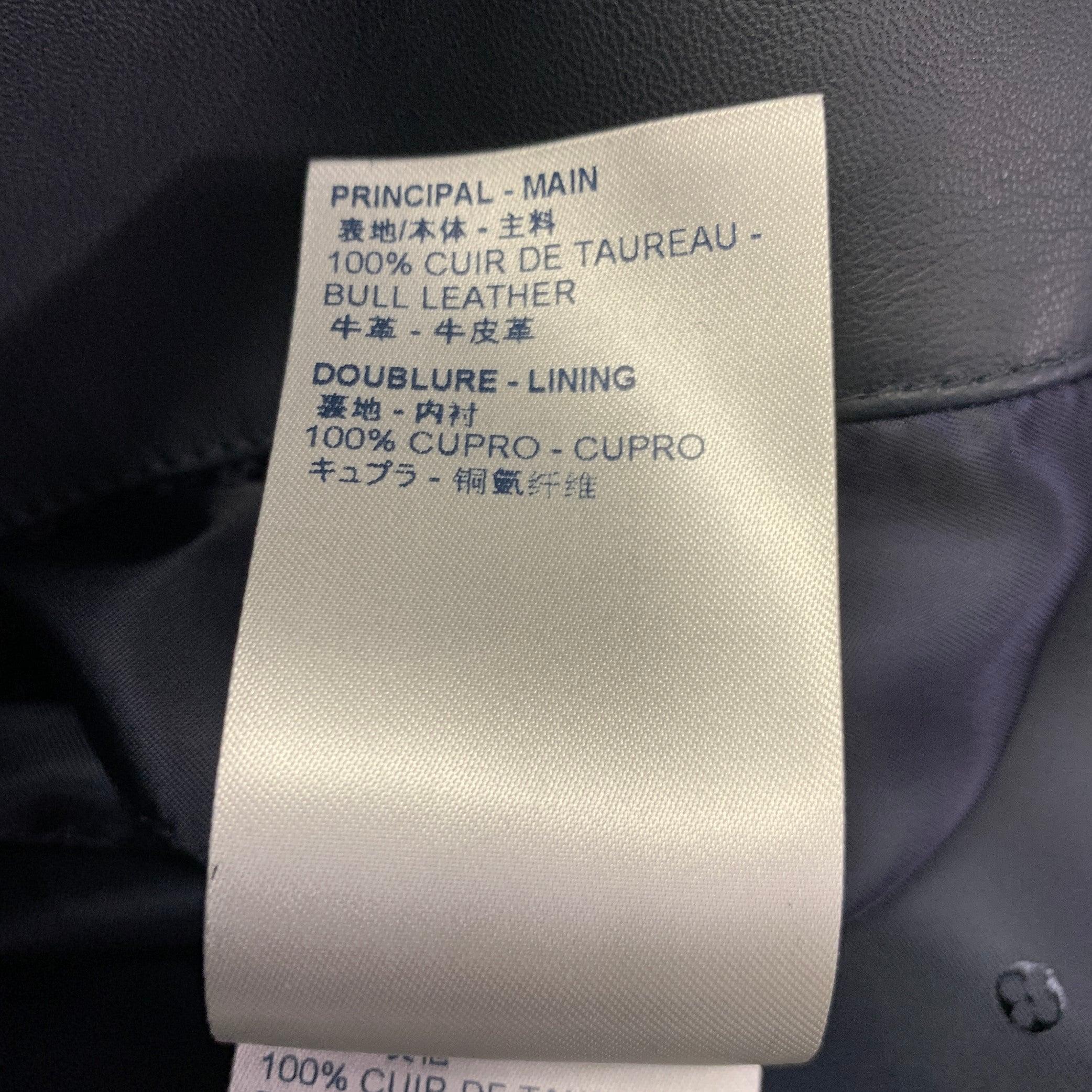 LOUIS VUITTON Size 40 Navy Textured Bull Leather Zip Up Blouson Jacket 3