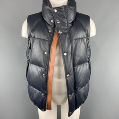 LOUIS VUITTON Size 40 Quilted Navy Down Filled Leather Zip & Snaps Puff Vest