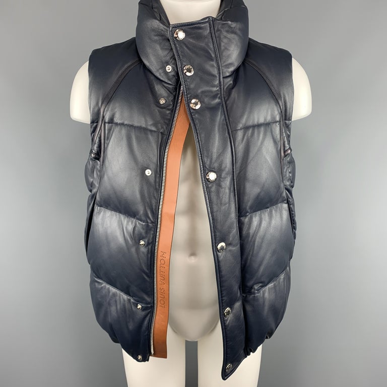 LOUIS VUITTON Size 40 Quilted Navy Down Filled Leather Zip and Snaps
