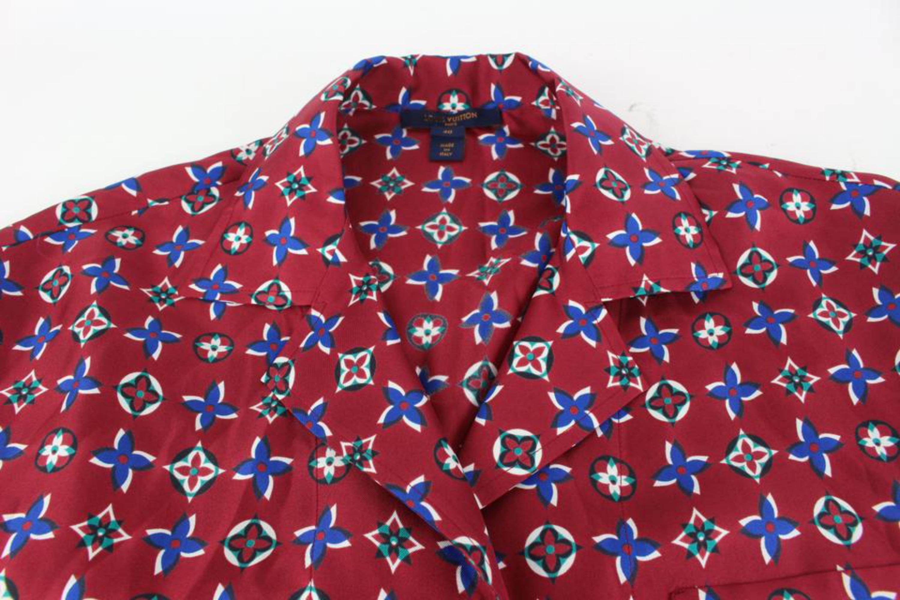 Louis Vuitton Size 40 Unisex Red x Blue Silk Pajama Top 1LV1019 For Sale 3