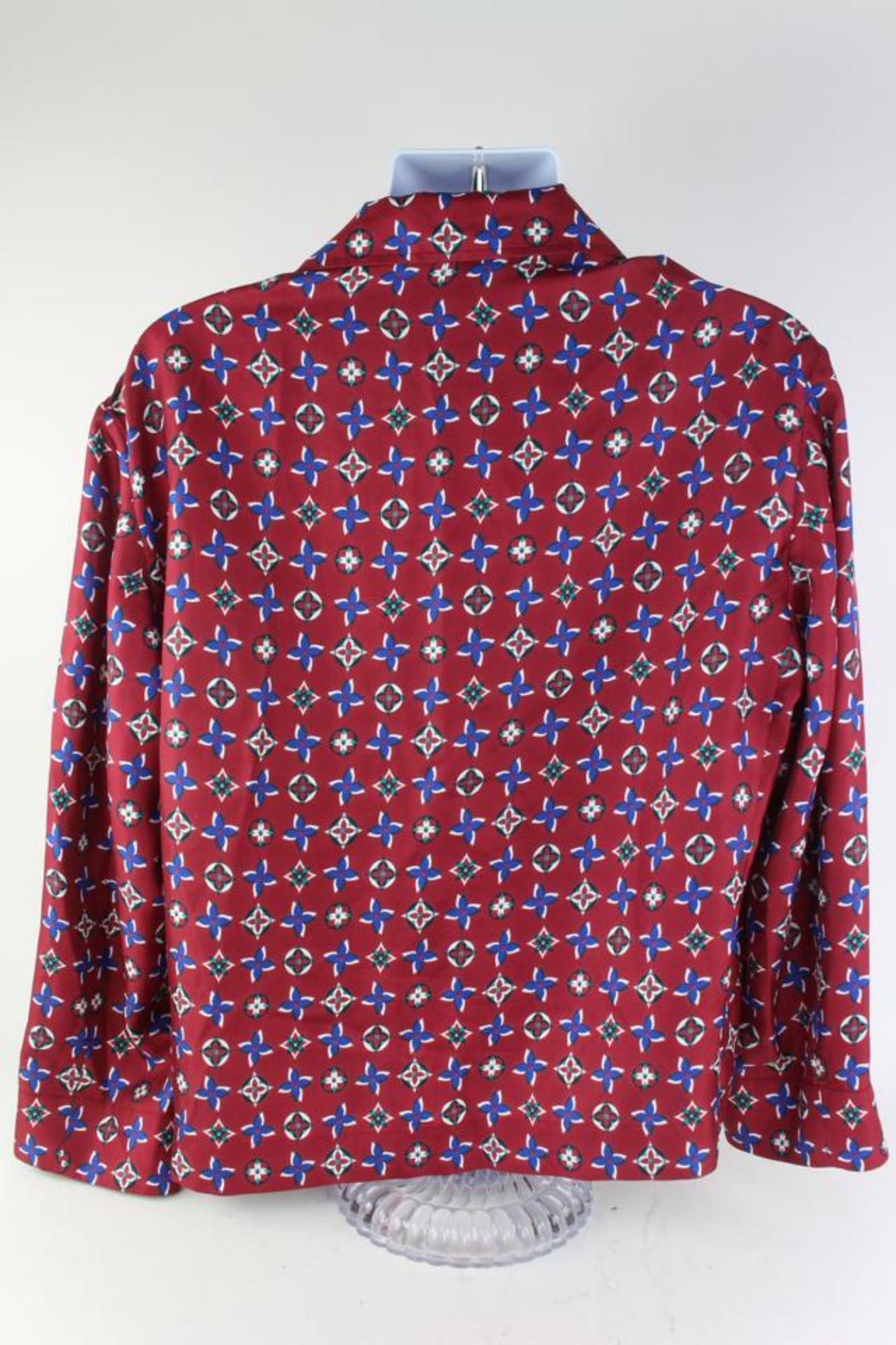 Louis Vuitton Size 40 Unisex Red x Blue Silk Pajama Top 1LV1019 For Sale 5