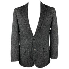 LOUIS VUITTON Size 44 Black & Grey Textured Wool / Alpaca Sport Coat