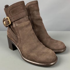 LOUIS VUITTON Size 5.5 Brown Leather Pebble Grain Chunky Heel Boots