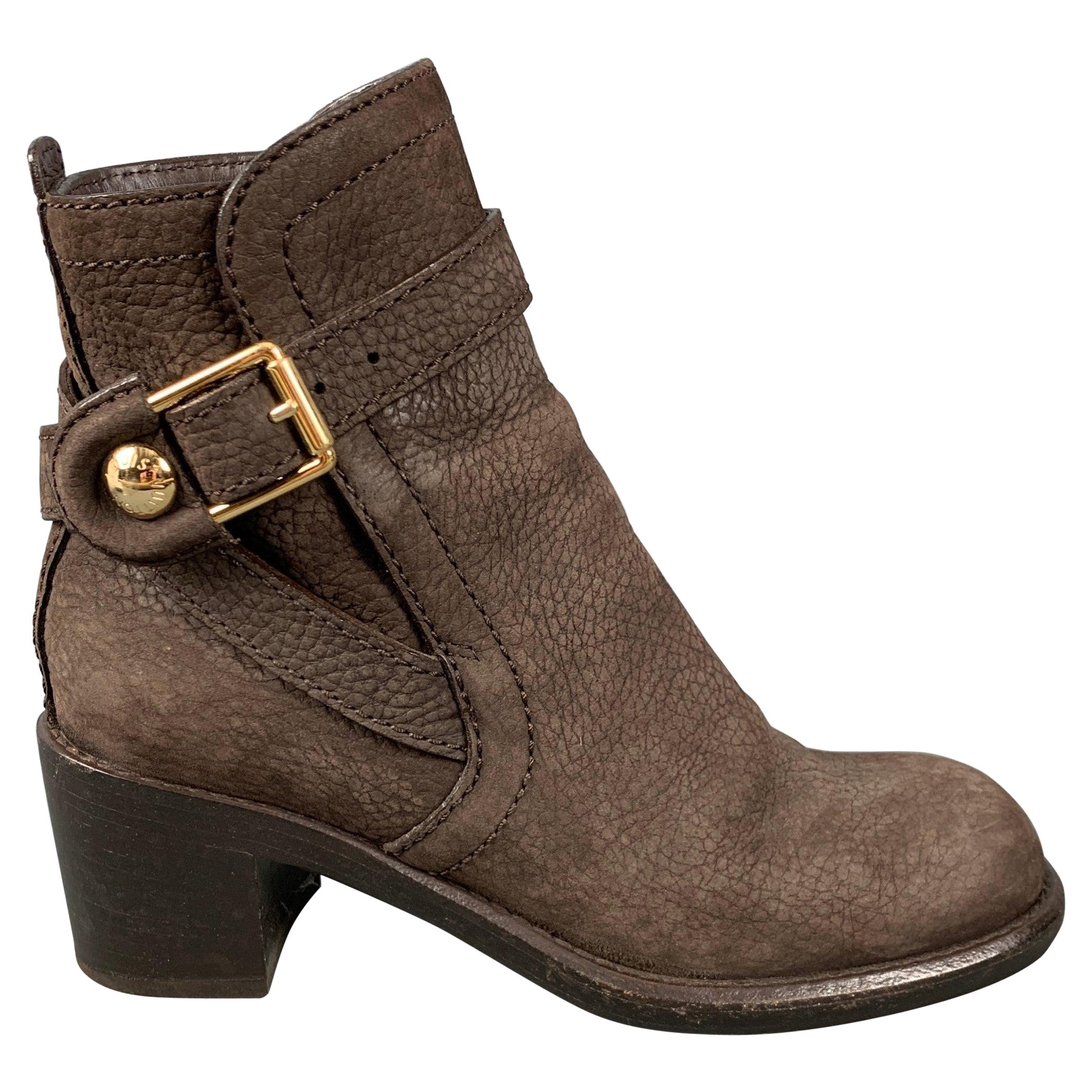 LOUIS VUITTON Größe 5,5 Brown Leder Pebble Grain Chunky Heel Stiefel