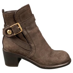 LOUIS VUITTON Size 5.5 Brown Leather Pebble Grain Chunky Heel Boots