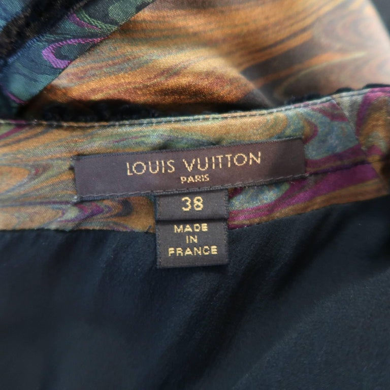 Louis Vuitton Black and Gold Print Velvet Trimmed Sleeveless Cocktail ...