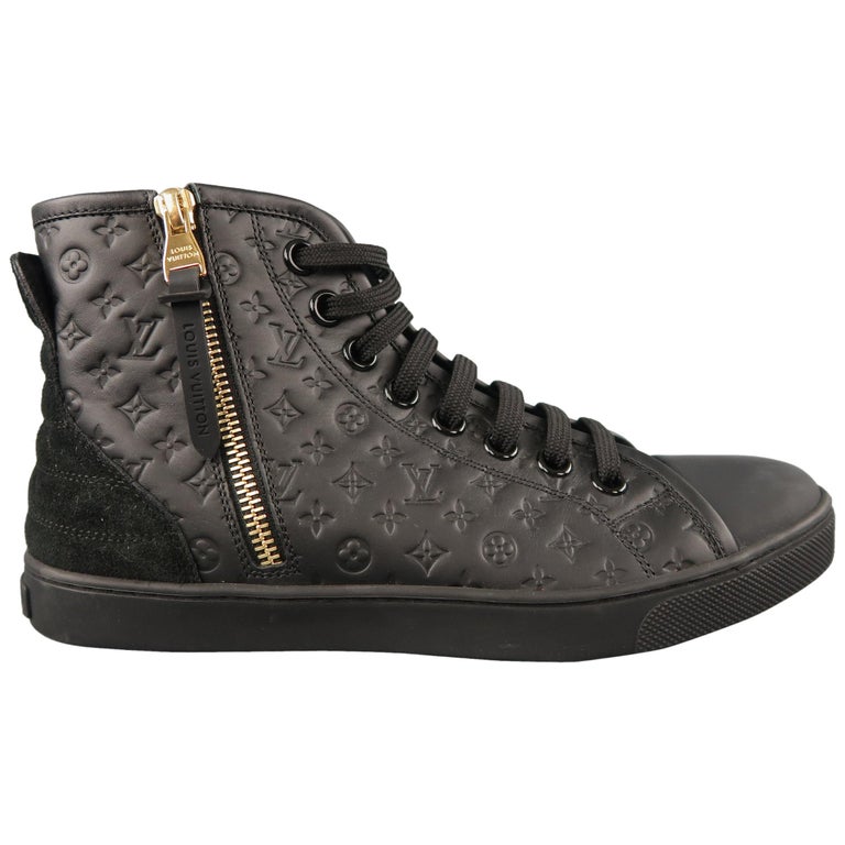 LOUIS VUITTON Size 6 Black Monogram Embossed Rubber High Top Sneakers ...