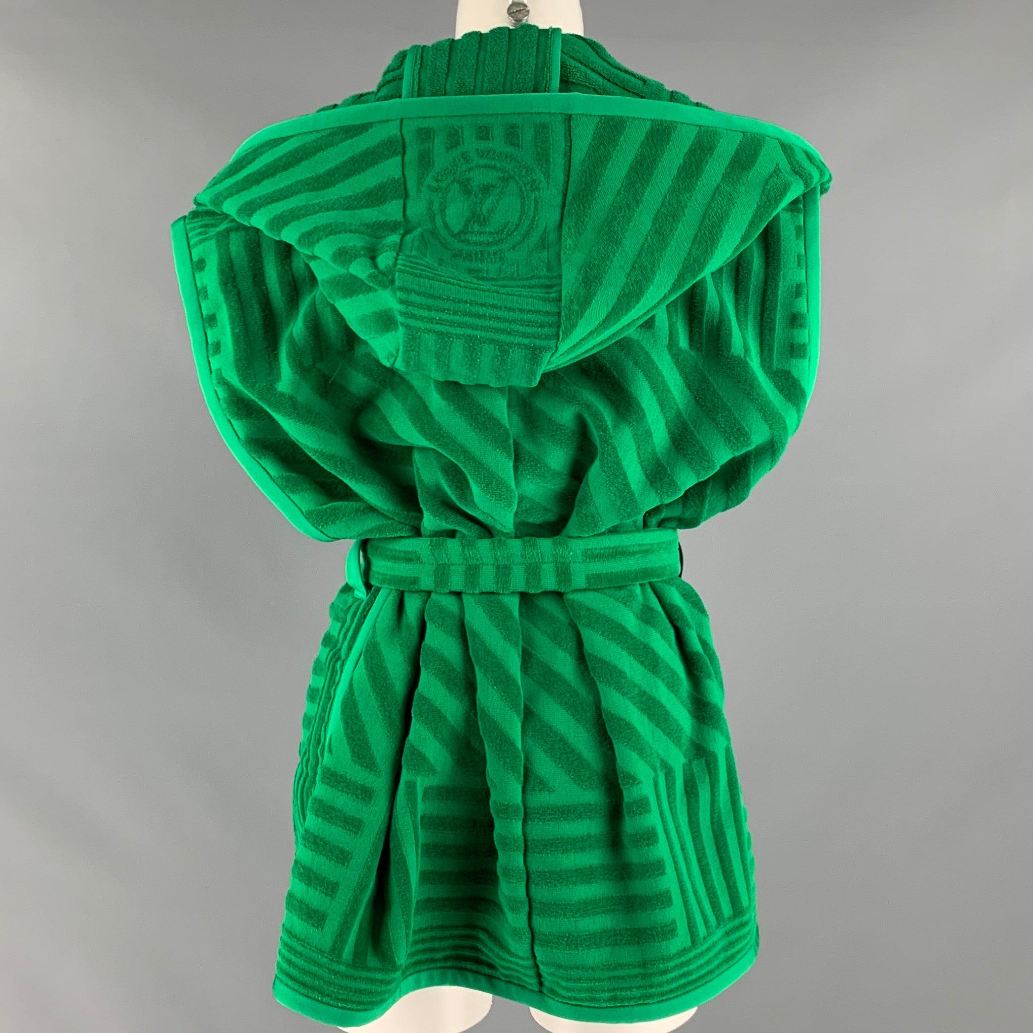 LOUIS VUITTON Size 6 Green Cotton Textured Belted Casual Top In Excellent Condition For Sale In San Francisco, CA