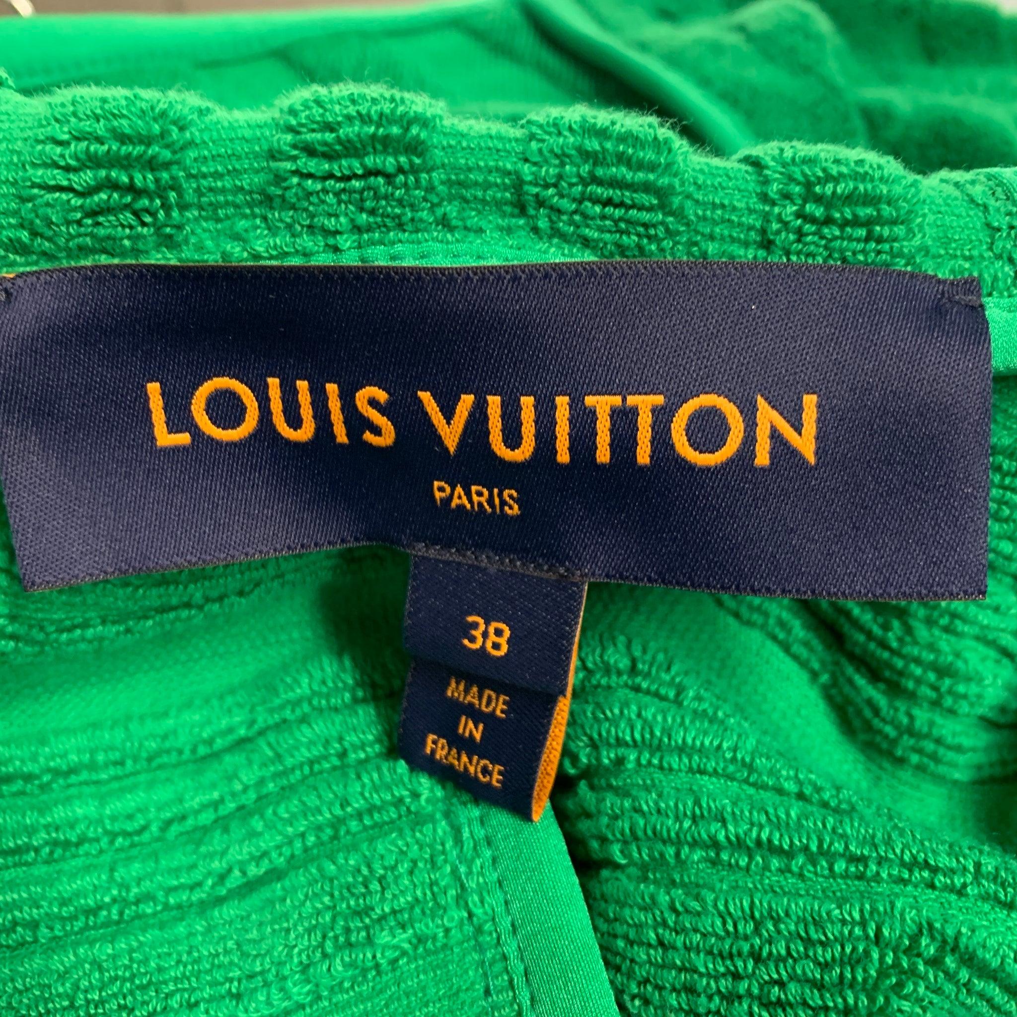 LOUIS VUITTON Size 6 Green Cotton Textured Belted Casual Top For Sale 1