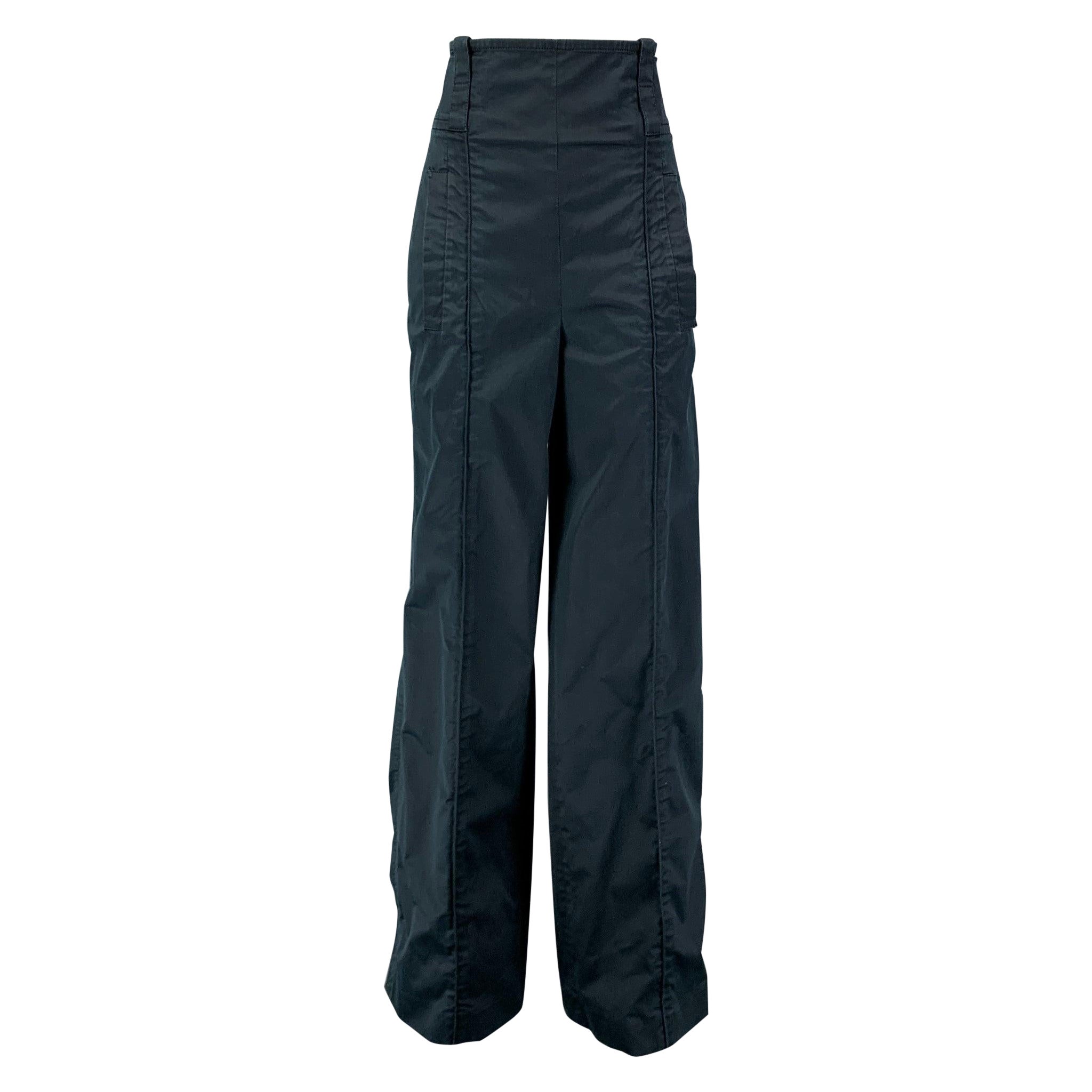 LOUIS VUITTON Größe 6 Marineblaue Baumwollhose mit hoher Taille und hoher Taille