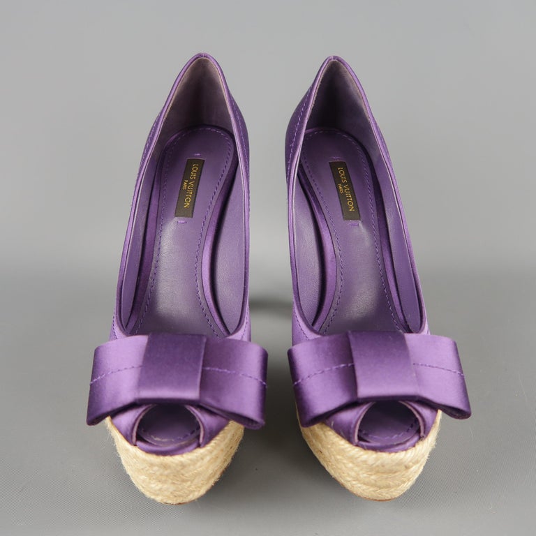 LOUIS VUITTON Size 6 Purple Silk Open Bow Toe Espadrille Pumps For Sale at  1stDibs
