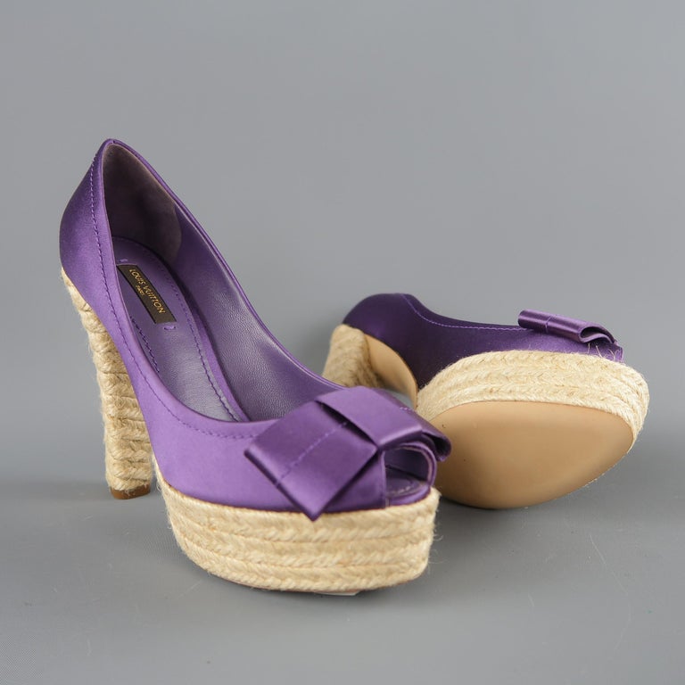 LOUIS VUITTON Size 6 Purple Silk Open Bow Toe Espadrille Pumps For