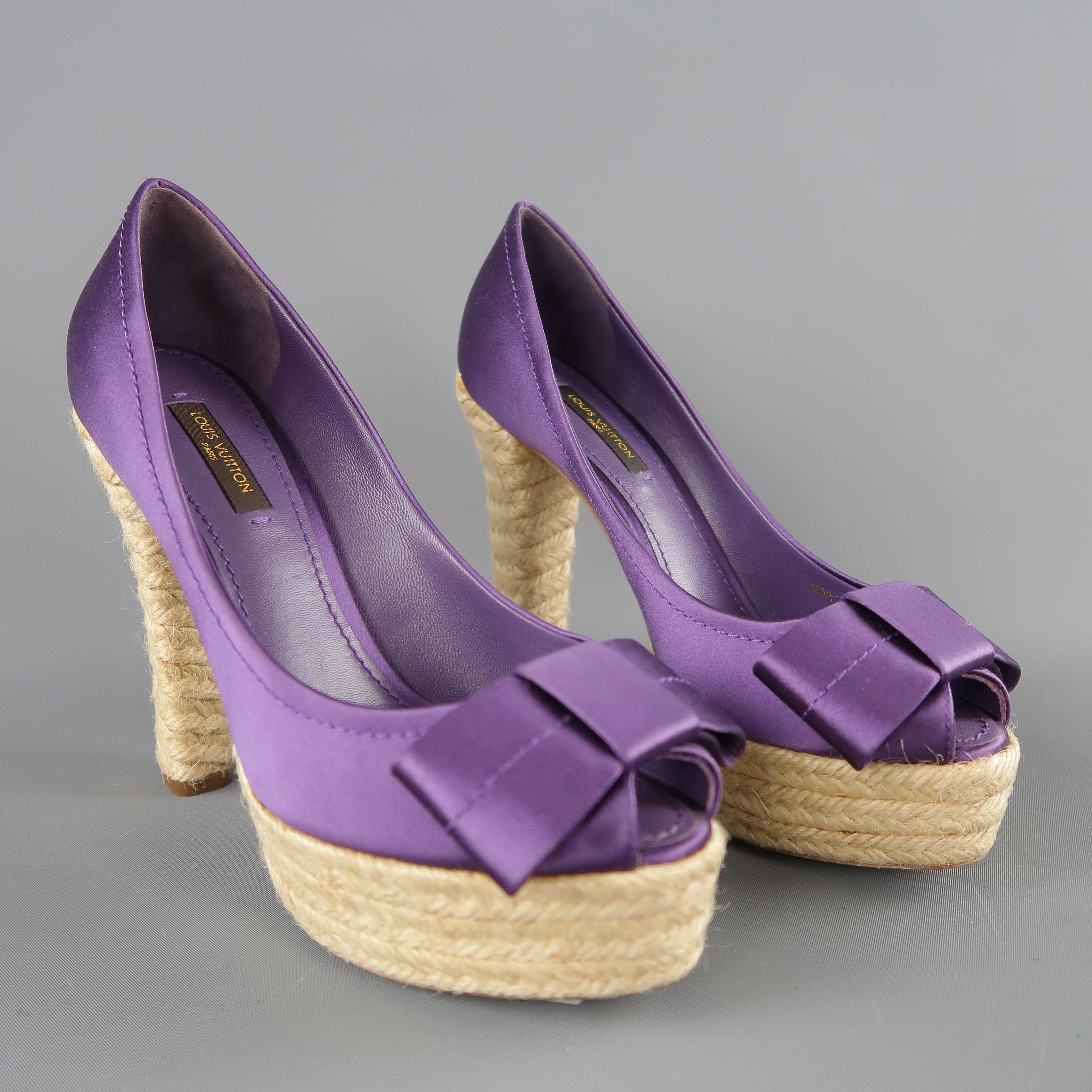LOUIS VUITTON Size 6 Purple Silk Open Bow Toe Espadrille Pumps In New Condition In San Francisco, CA