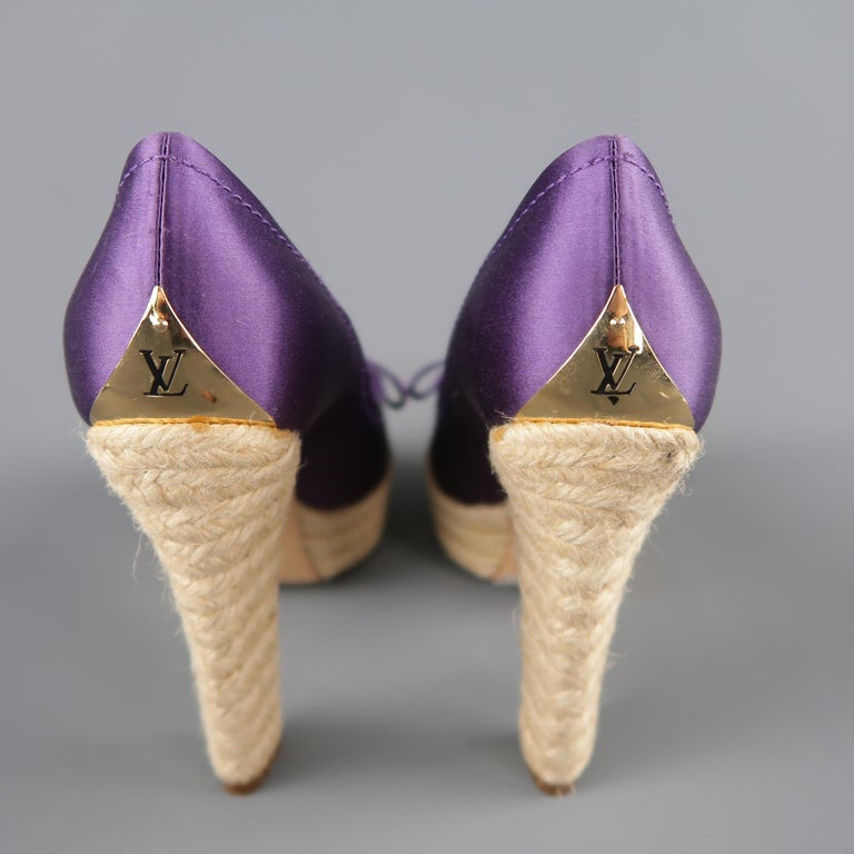 LOUIS VUITTON Size 6 Purple Silk Open Bow Toe Espadrille Pumps For