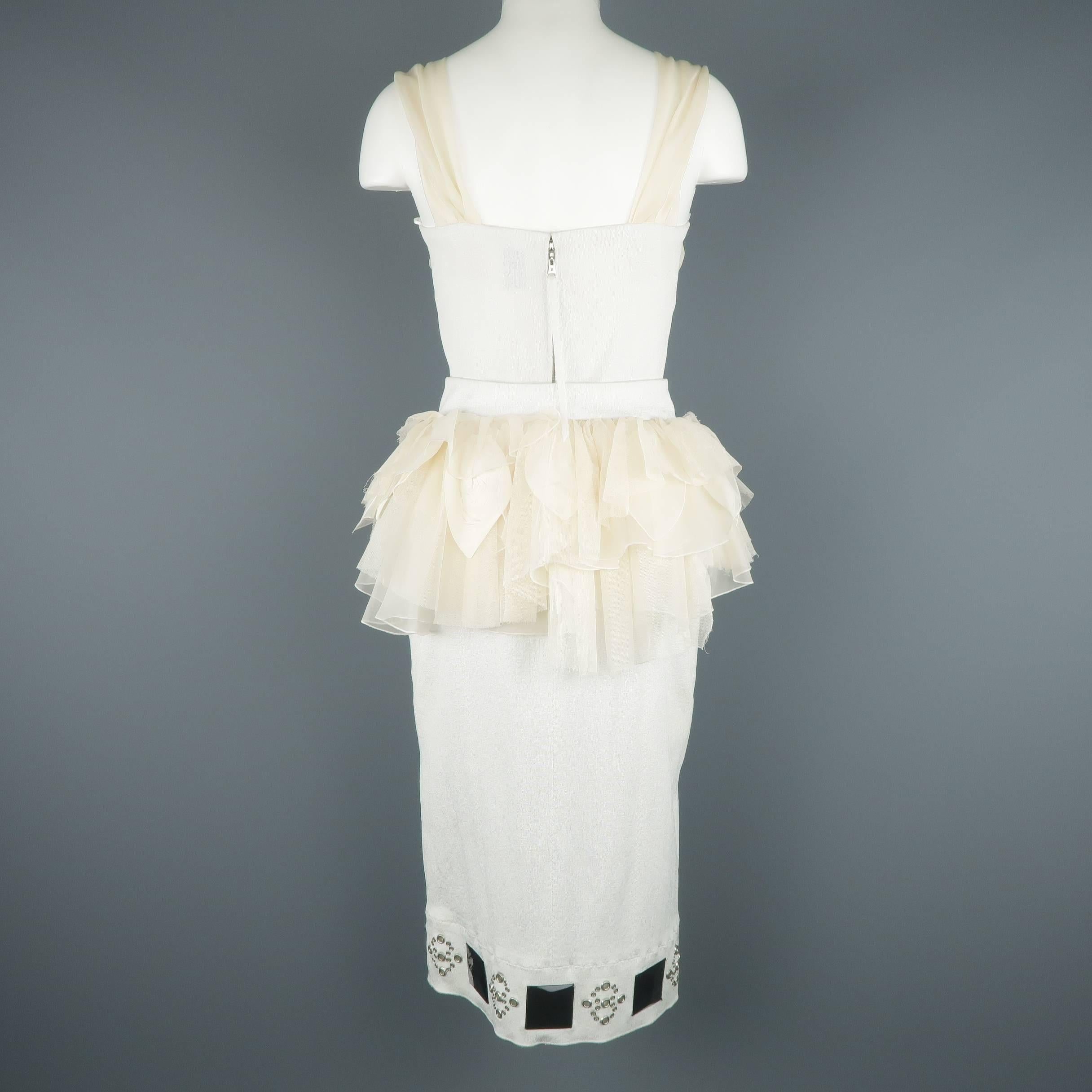 Louis Vuitton White and Beige Ruched Bust Ruffled Belt Cocktail Dress 4