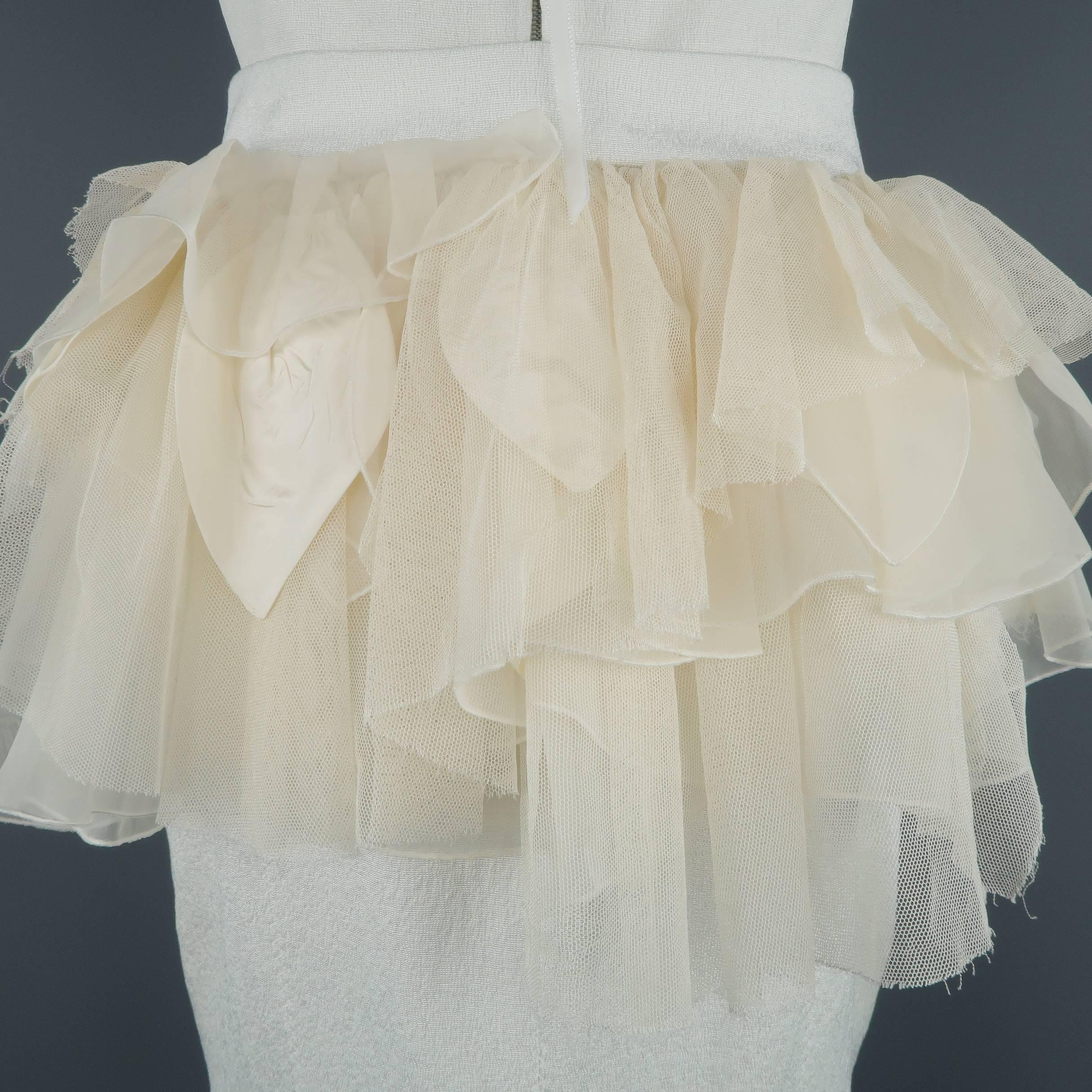 Louis Vuitton White and Beige Ruched Bust Ruffled Belt Cocktail Dress 5