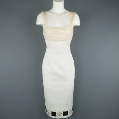 Louis Vuitton White and Beige Ruched Bust Ruffled Belt Cocktail Dress