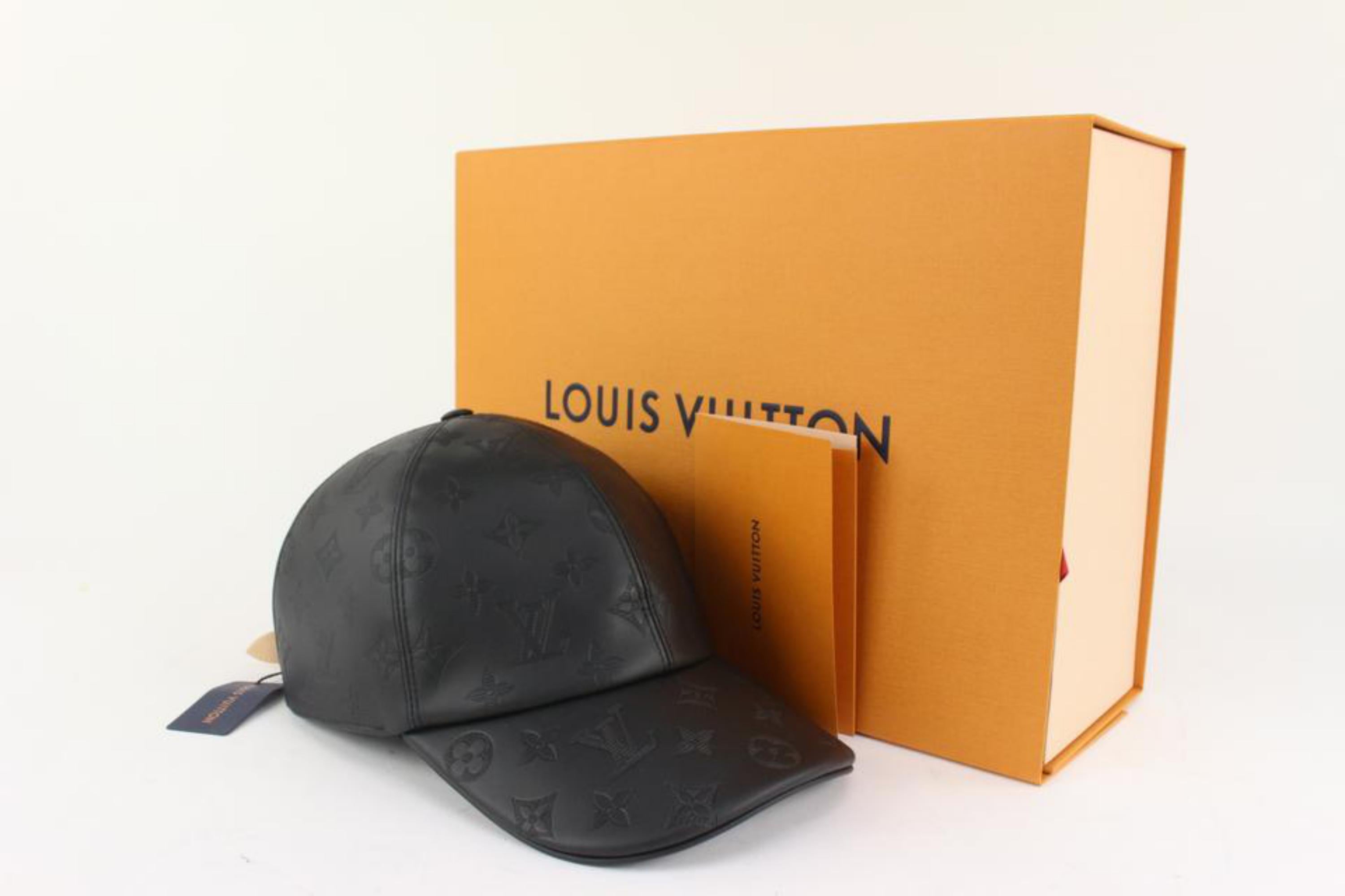 Louis Vuitton Size 60 Black Leather Monogram Shadow Cap Baseball Hat 123lv19 For Sale 8
