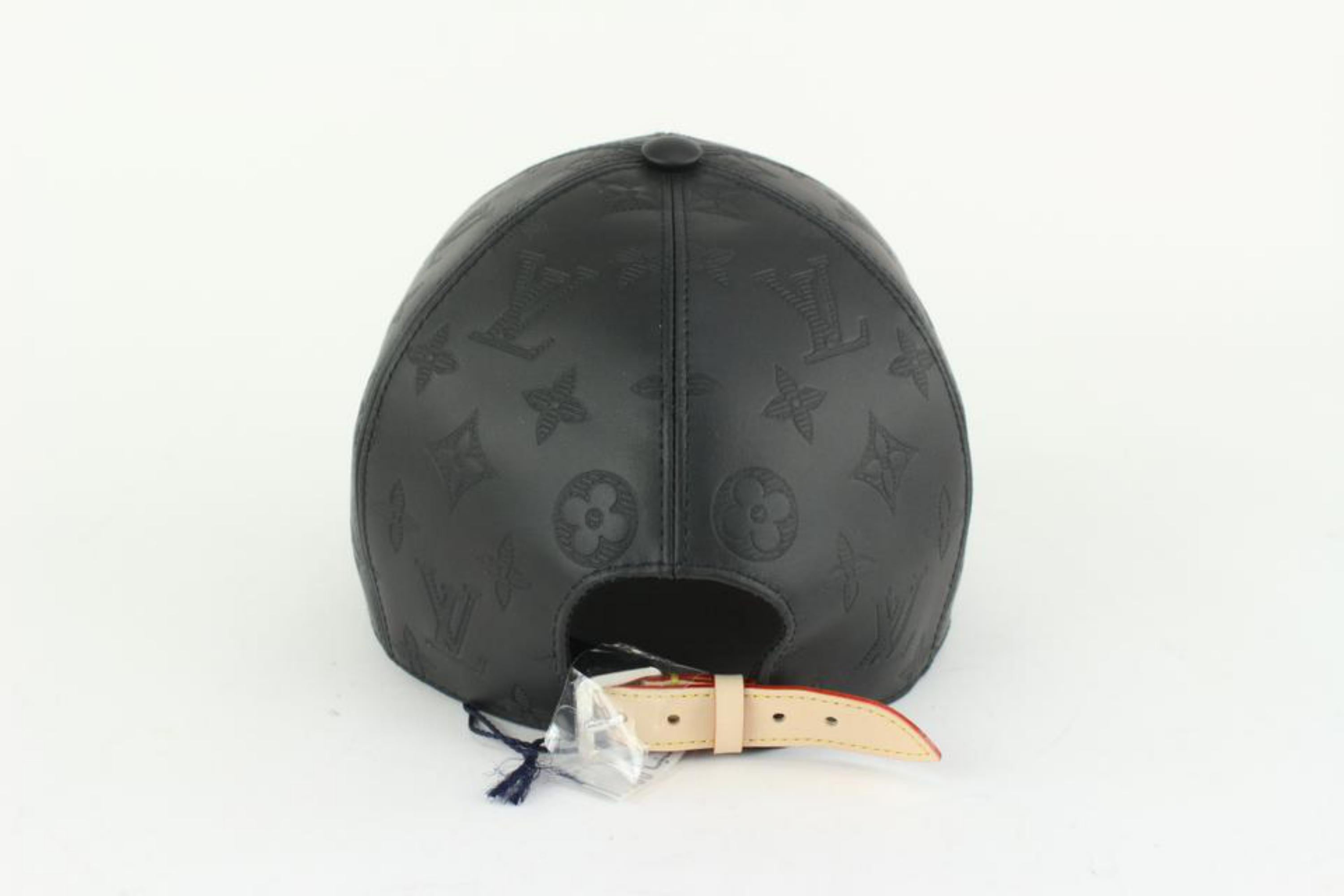 Louis Vuitton Size 60 Black Leather Monogram Shadow Cap Baseball Hat 123lv19 For Sale 2