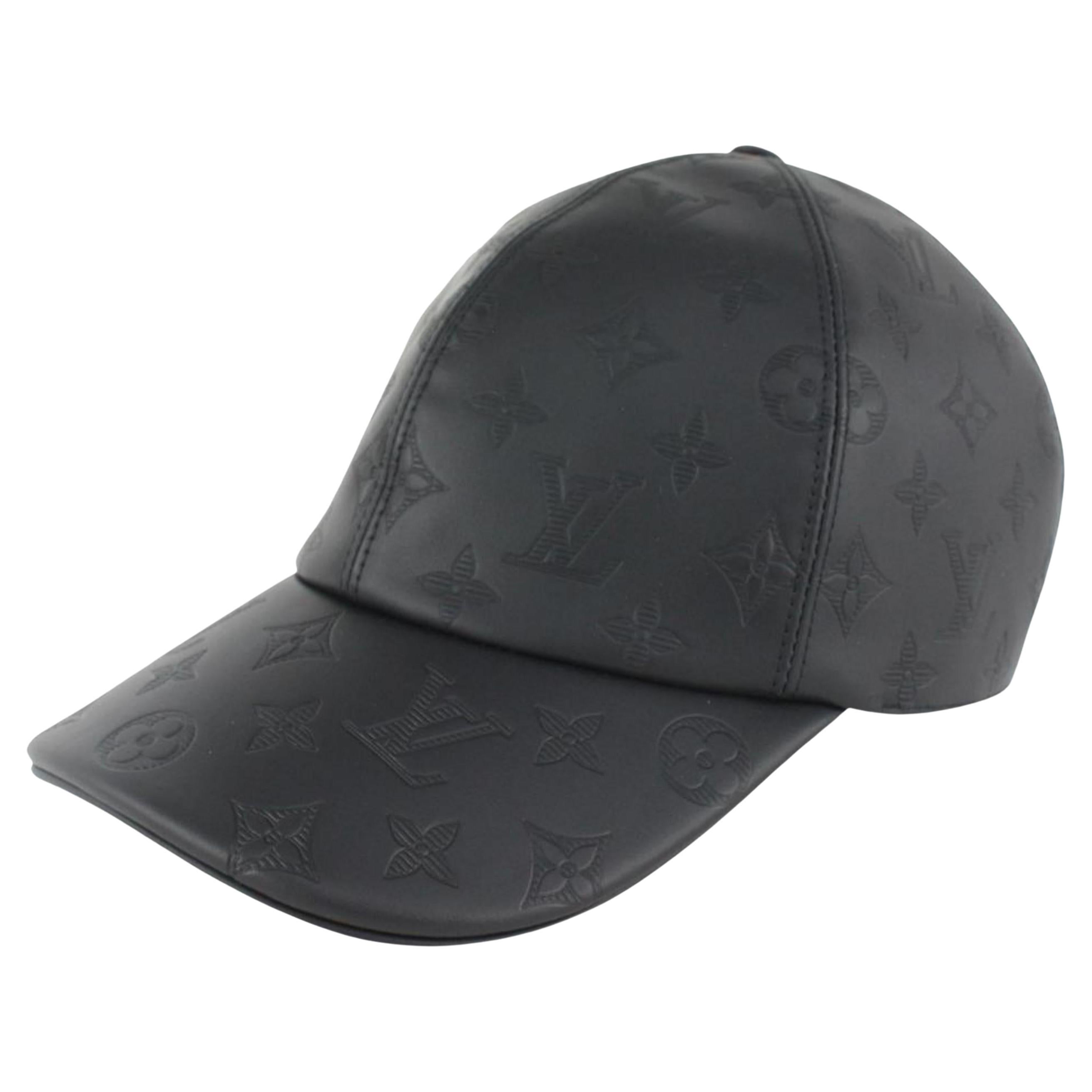 Louis Vuitton Size 60 Black Leather Monogram Shadow Cap Baseball Hat 123lv19 For Sale