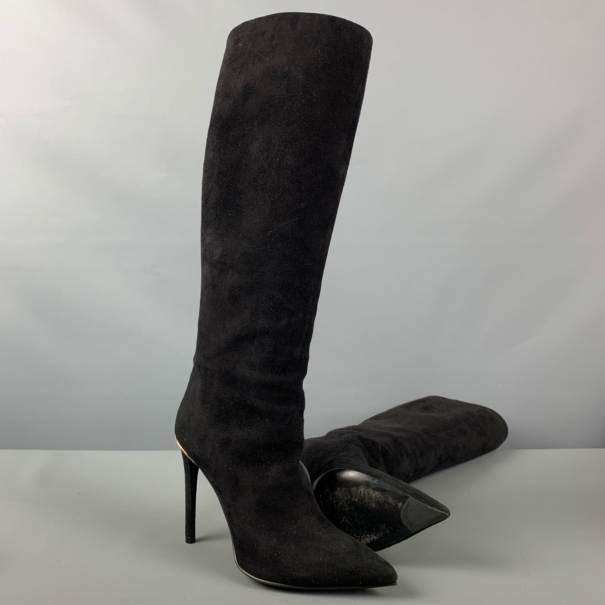 LOUIS VUITTON Size 7 Black Suede Pull On Boots For Sale 1