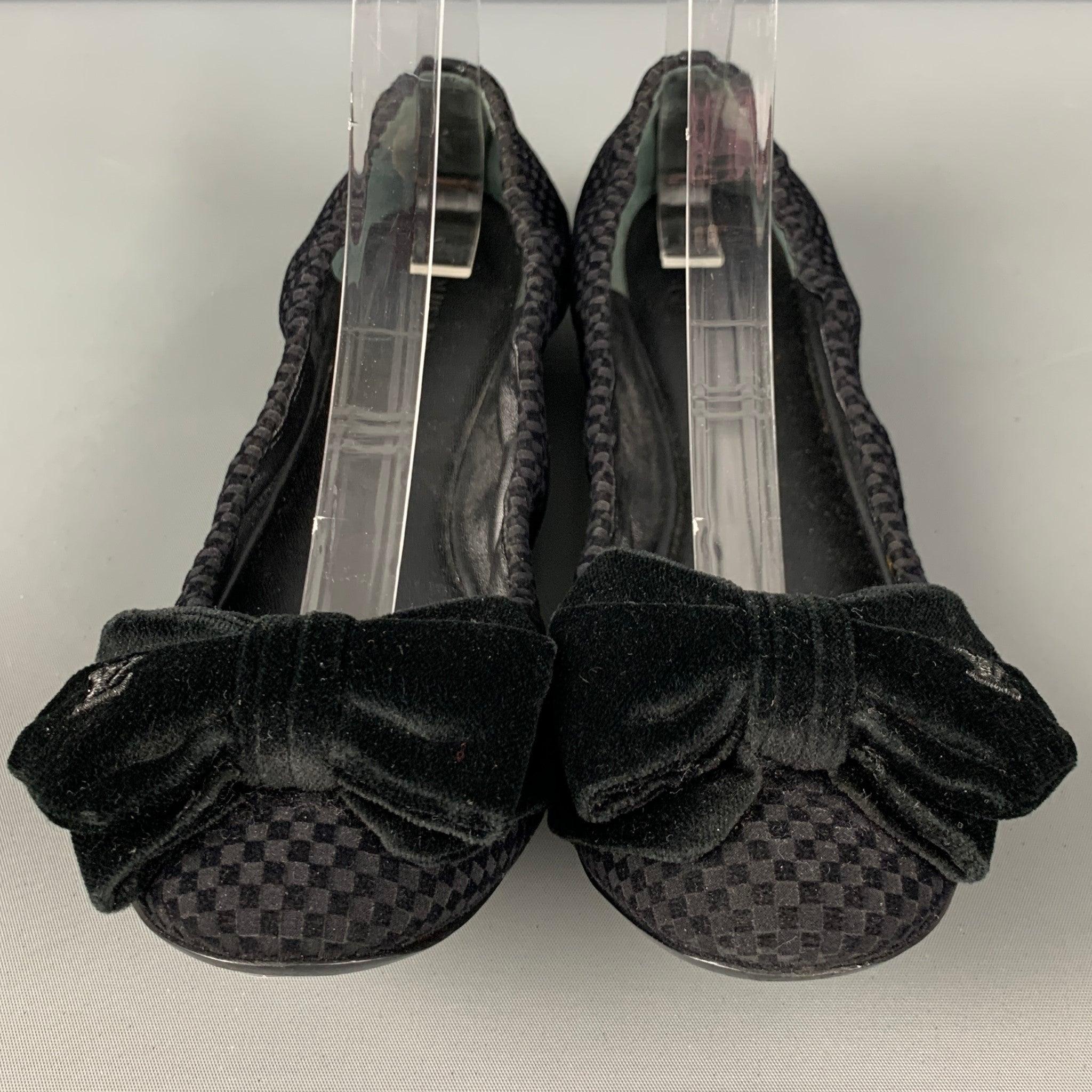 Women's LOUIS VUITTON Size 7 Black Velvet Checkered Ballet Flats For Sale