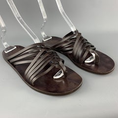 LOUIS VUITTON Size 7 Brown Solid Leather Multi Straps Thong Sandals