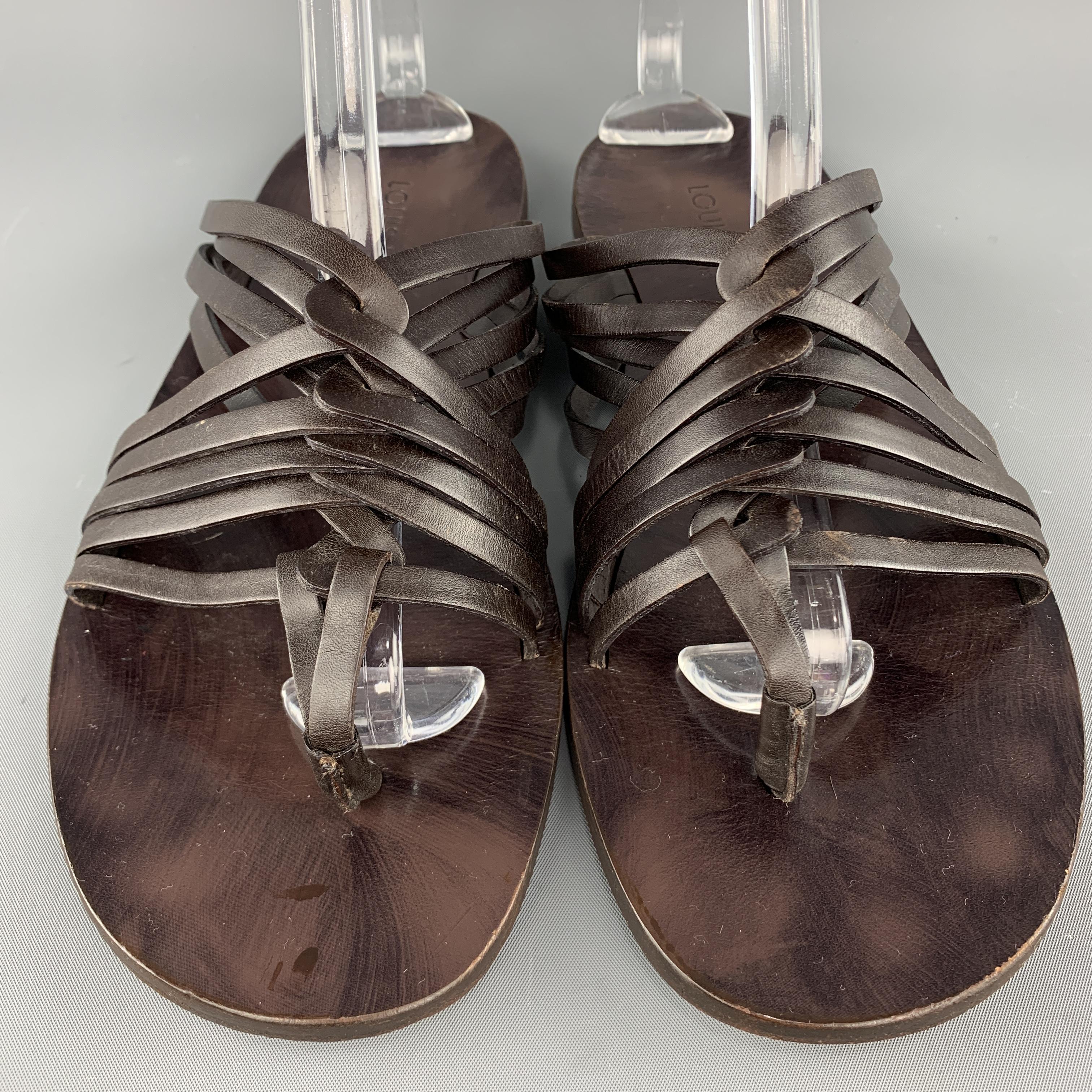 Black LOUIS VUITTON Size 7 Brown Solid Leather Multi Straps Thong Sandals