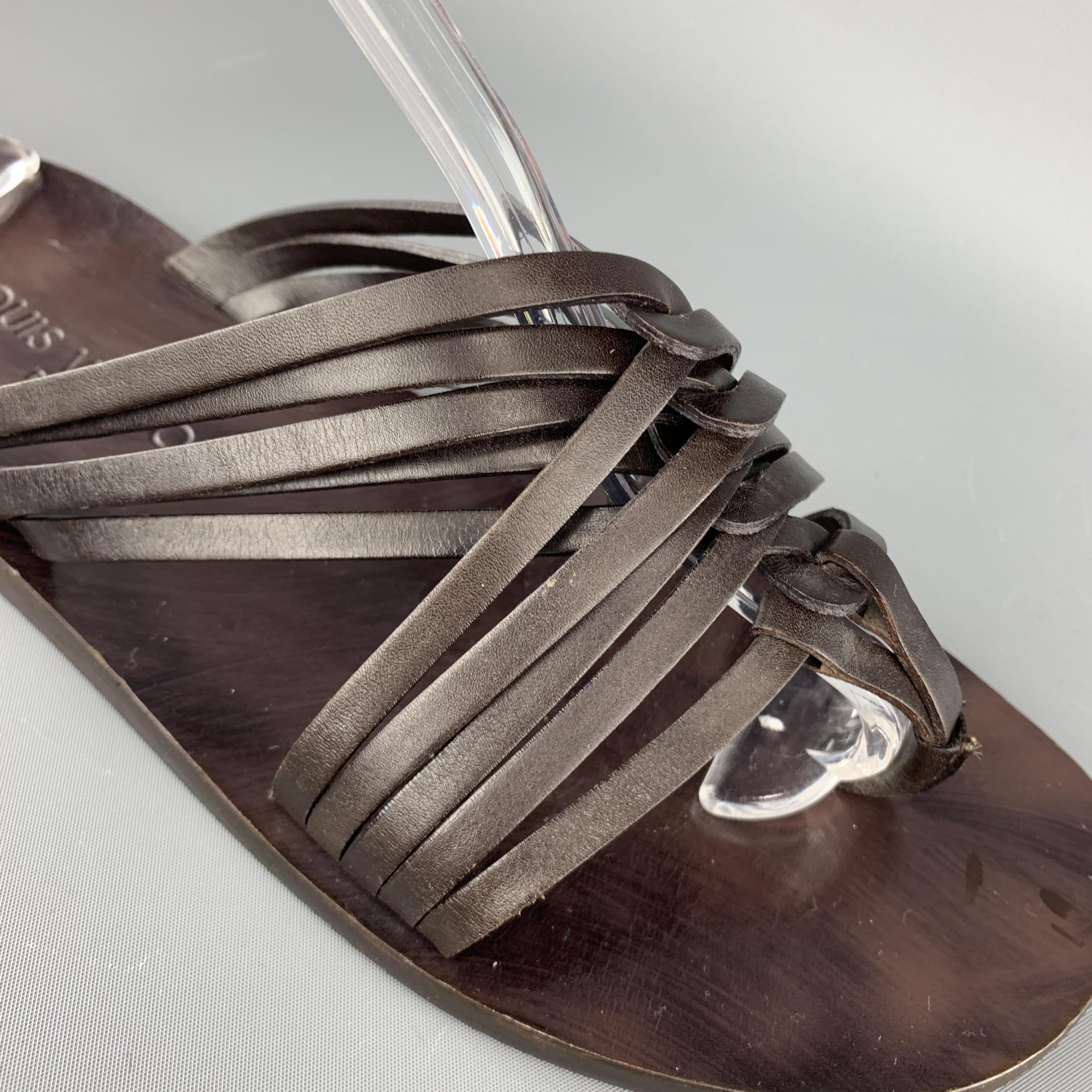 LOUIS VUITTON Size 7 Brown Solid Leather Multi Straps Thong Sandals In Good Condition In San Francisco, CA