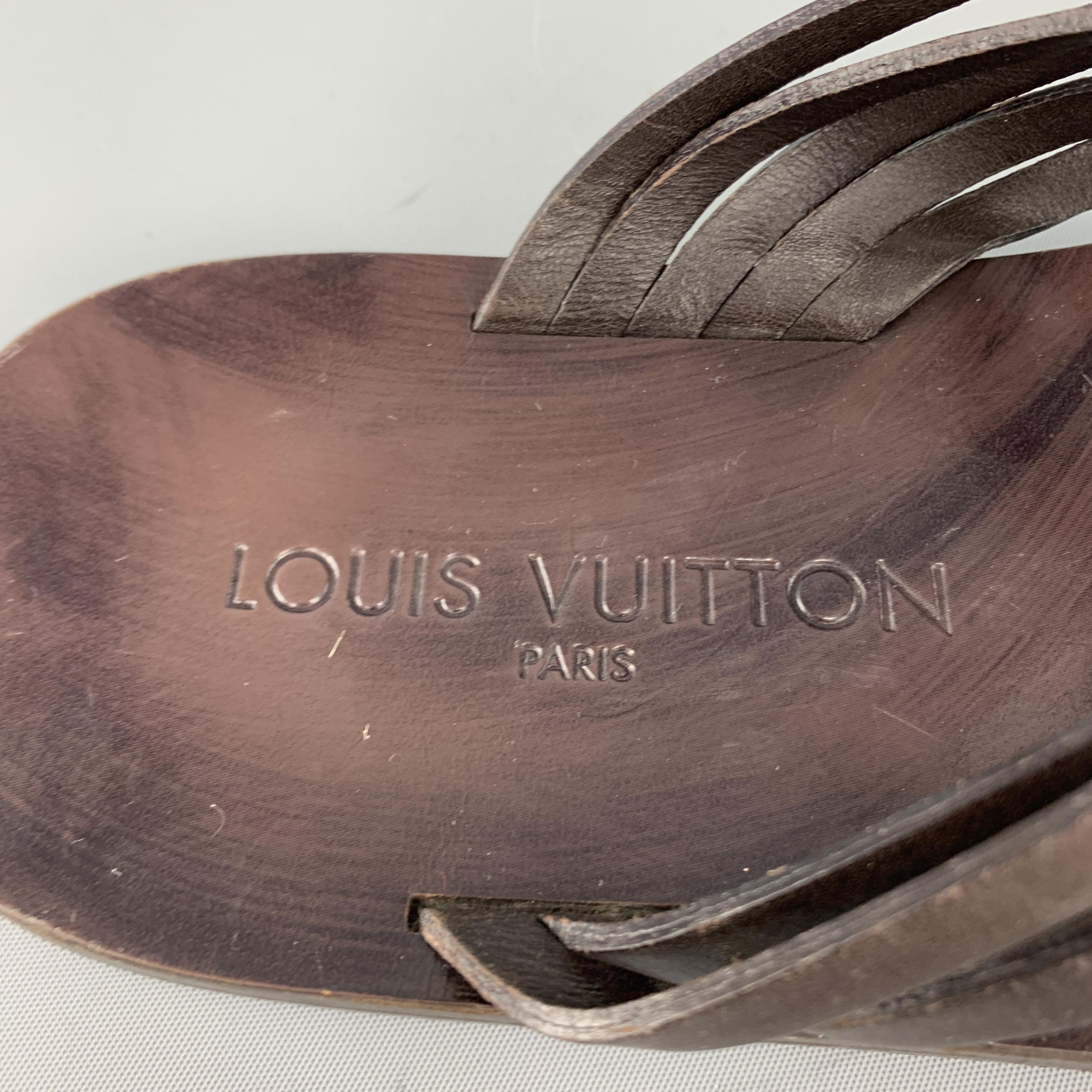 Men's LOUIS VUITTON Size 7 Brown Solid Leather Multi Straps Thong Sandals