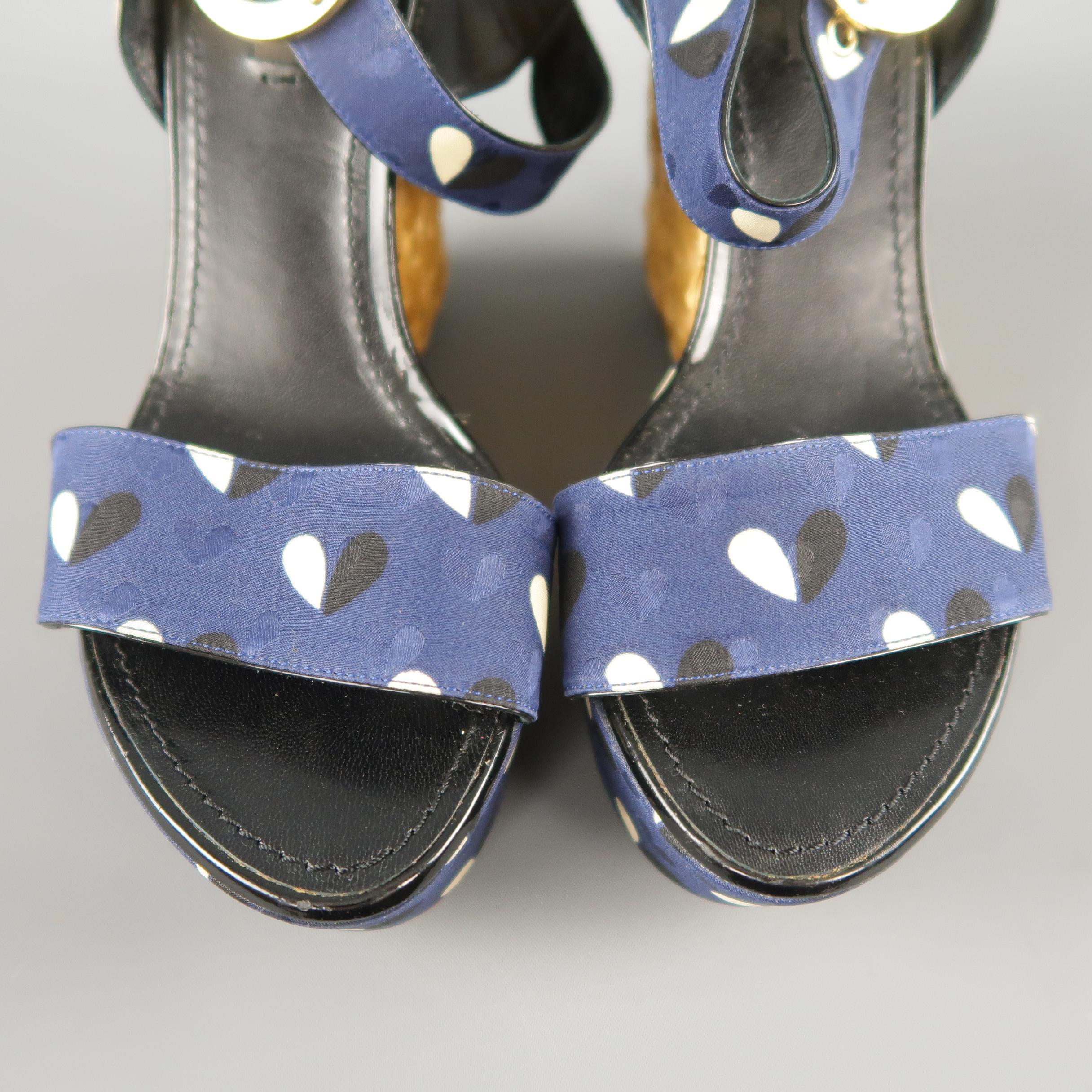 LOUIS VUITTON Size 7 Navy Fabric Braided Espadrille Platform Wedge Sandals In New Condition In San Francisco, CA