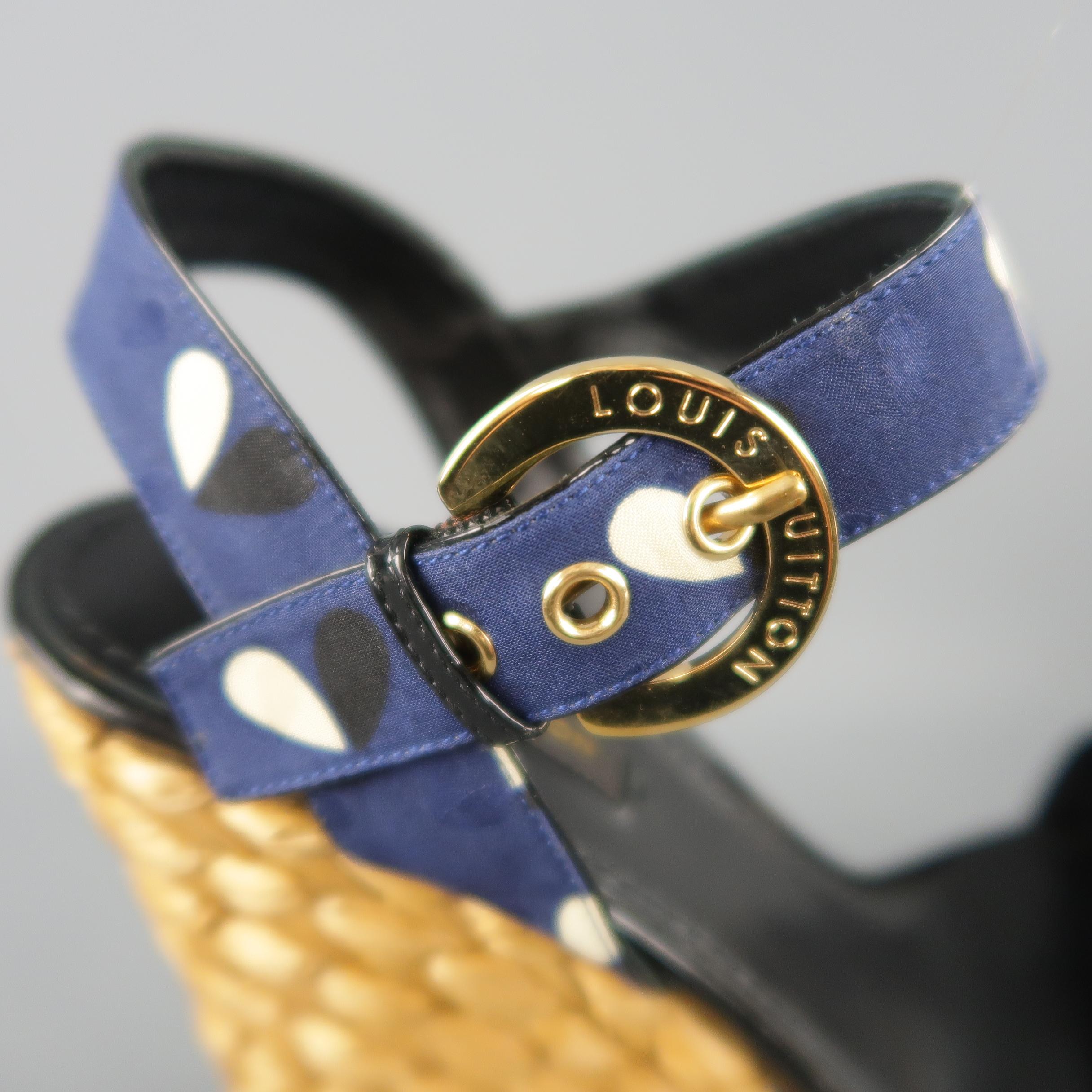Women's LOUIS VUITTON Size 7 Navy Fabric Braided Espadrille Platform Wedge Sandals