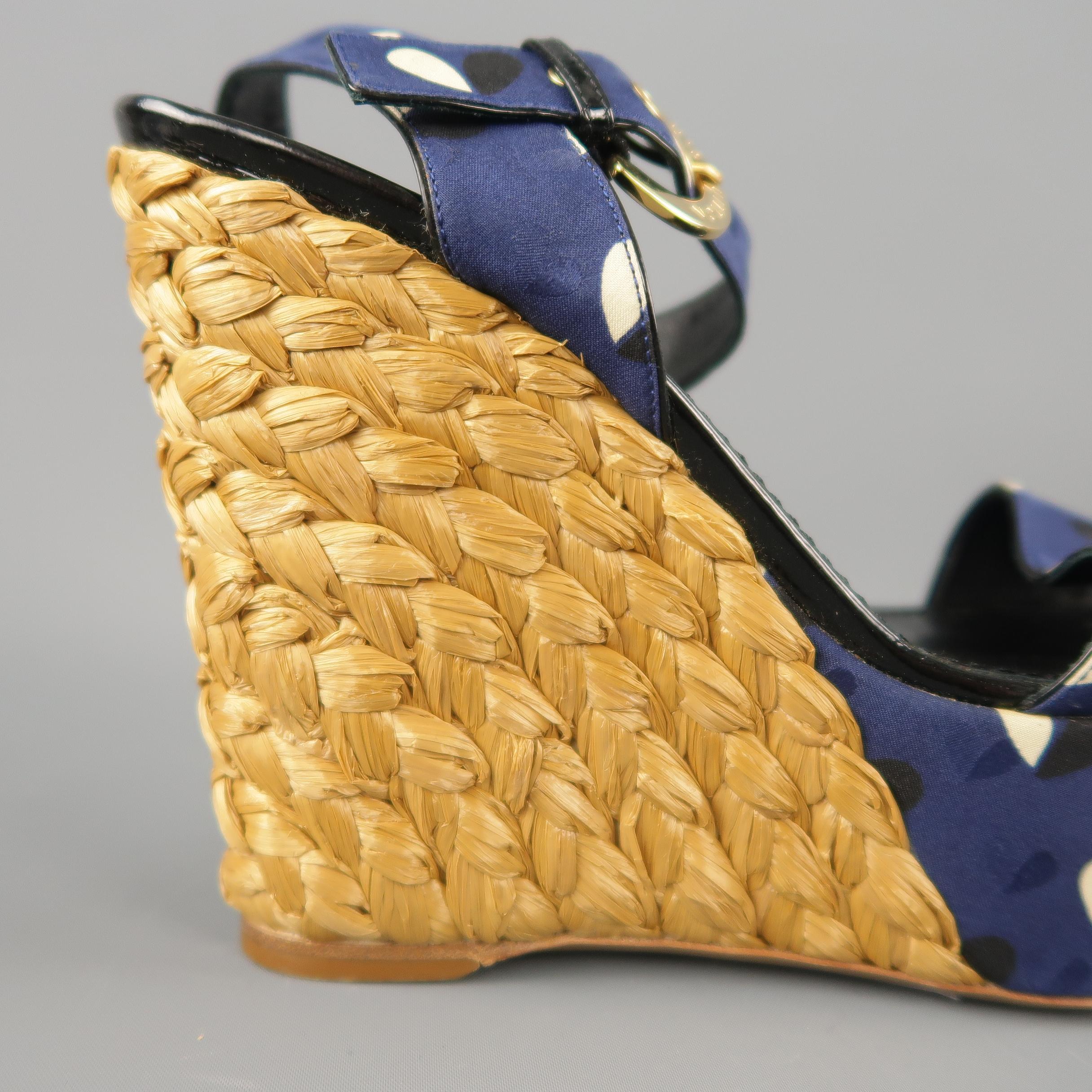 LOUIS VUITTON Size 7 Navy Fabric Braided Espadrille Platform Wedge Sandals 1