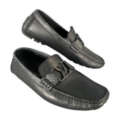 LOUIS VUITTON Size 7.5 Black Grey Logo Leather Loafers