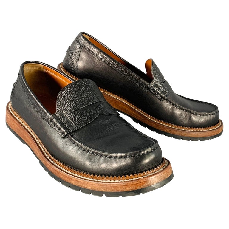 LOUIS VUITTON Size 7.5 Black Leather Penny Loafers For Sale  display picture 1