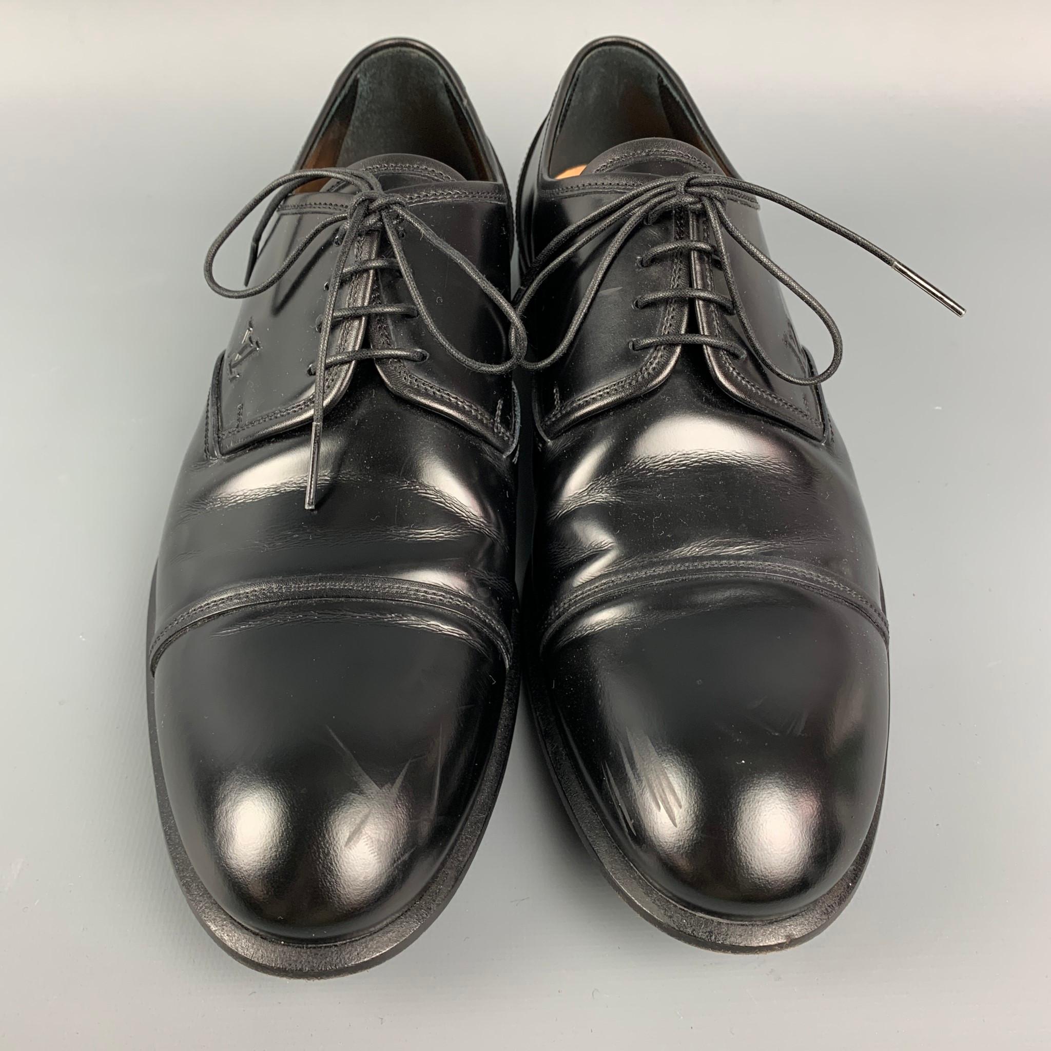 Men's LOUIS VUITTON Size 7.5 Black Patent Leather Cap Toe Lace Up Shoes
