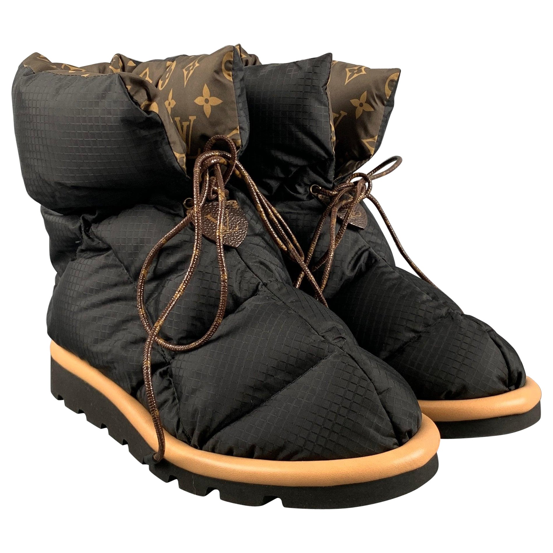 LOUIS VUITTON Size 8 Black Brown Nylon Monogram Boots