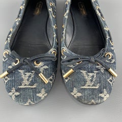 LOUIS VUITTON Size 8 Blue Monogram Denim Gold Grommet OASIS Flats