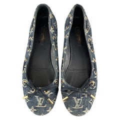 LOUIS VUITTON Größe 8 Blue Monogram Denim Gold Grommet OASIS Flats