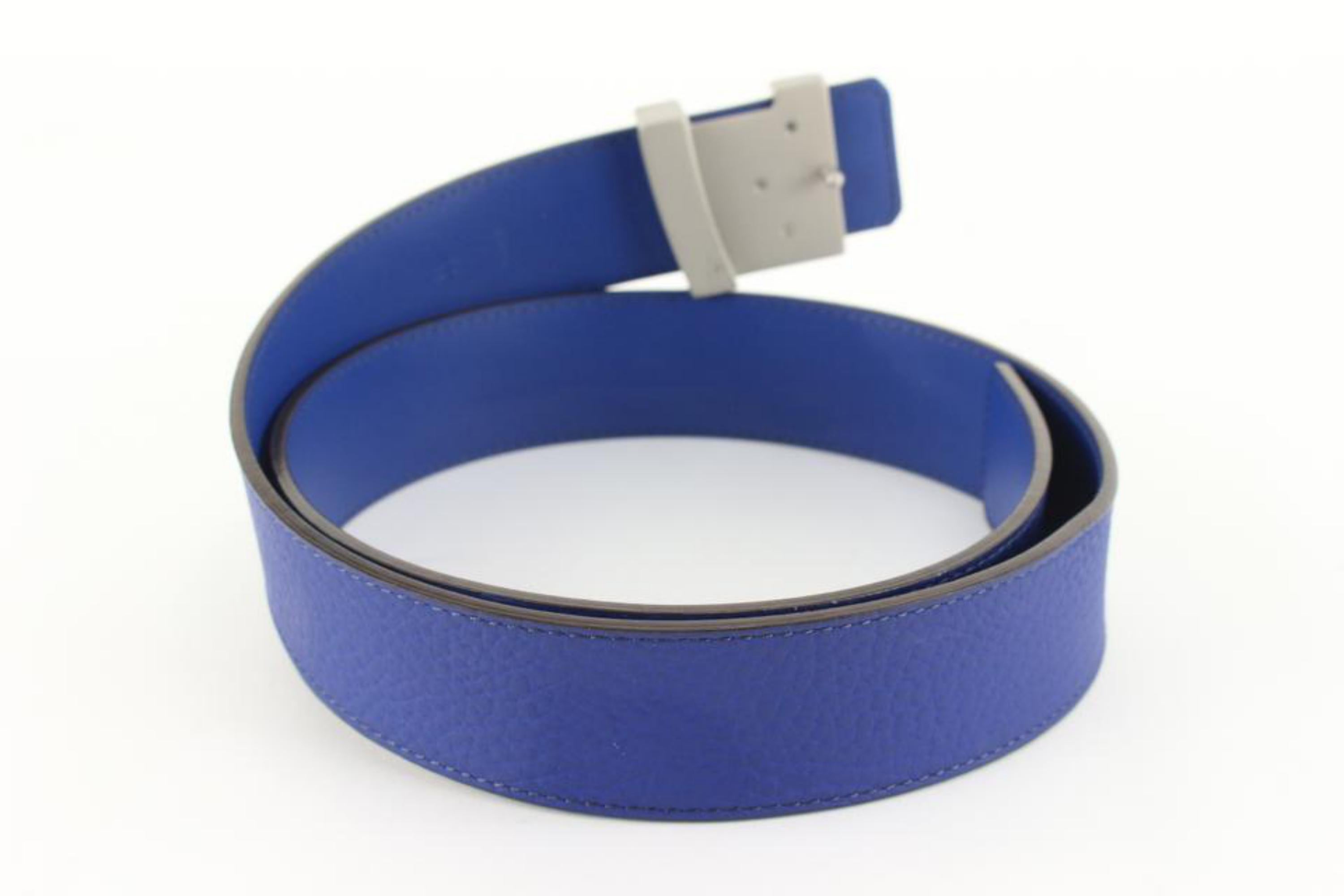 Louis Vuitton Size 85/34 40mm Initials Blue Taurillon Leather  Belt 65lk817s In Excellent Condition In Dix hills, NY