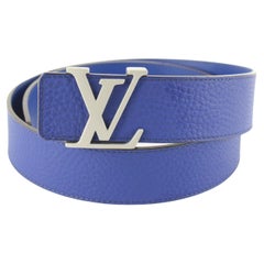 Louis Vuitton Size 85/34 40mm Initials Blue Taurillon Leather  Belt 65lk817s
