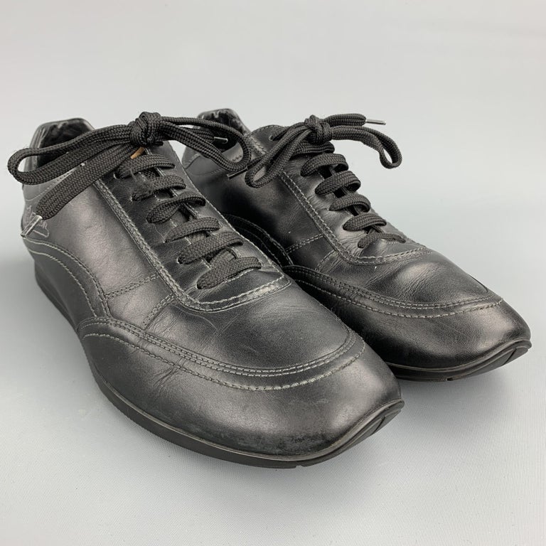 LOUIS VUITTON Size 9 Black Leather Lace Up Sneakers For Sale at 1stDibs