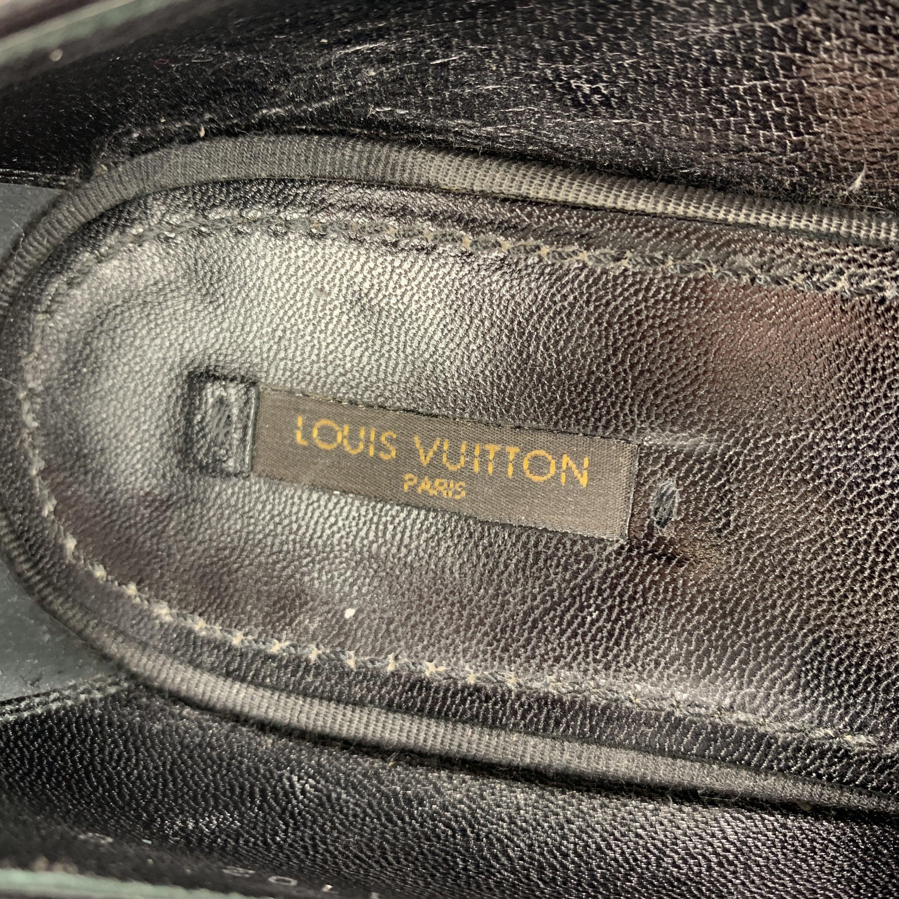 LOUIS VUITTON Size 9 Black Suede Slip On Bow Loafers For Sale 1