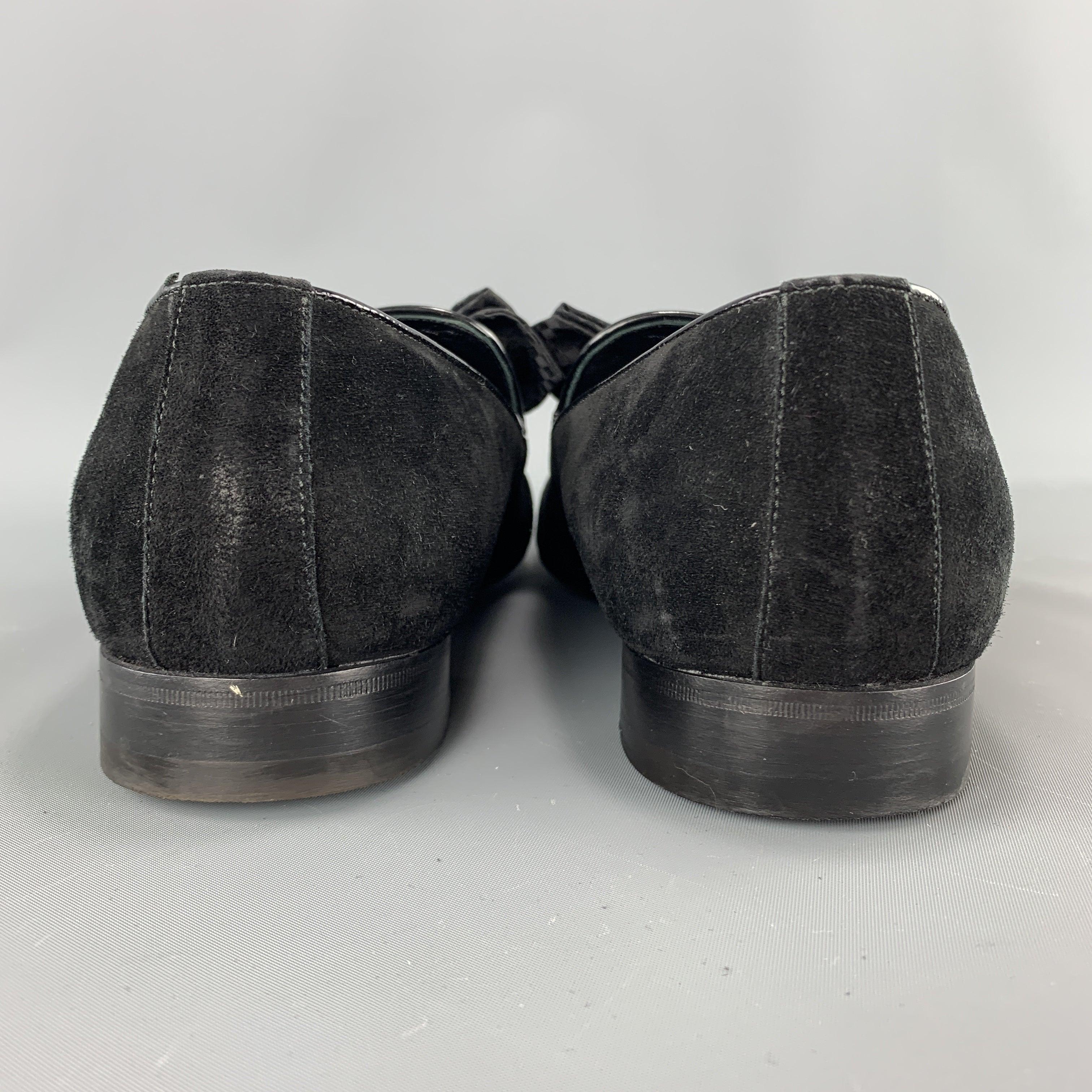 LOUIS VUITTON Size 9 Black Suede Slip On Bow Loafers For Sale 2