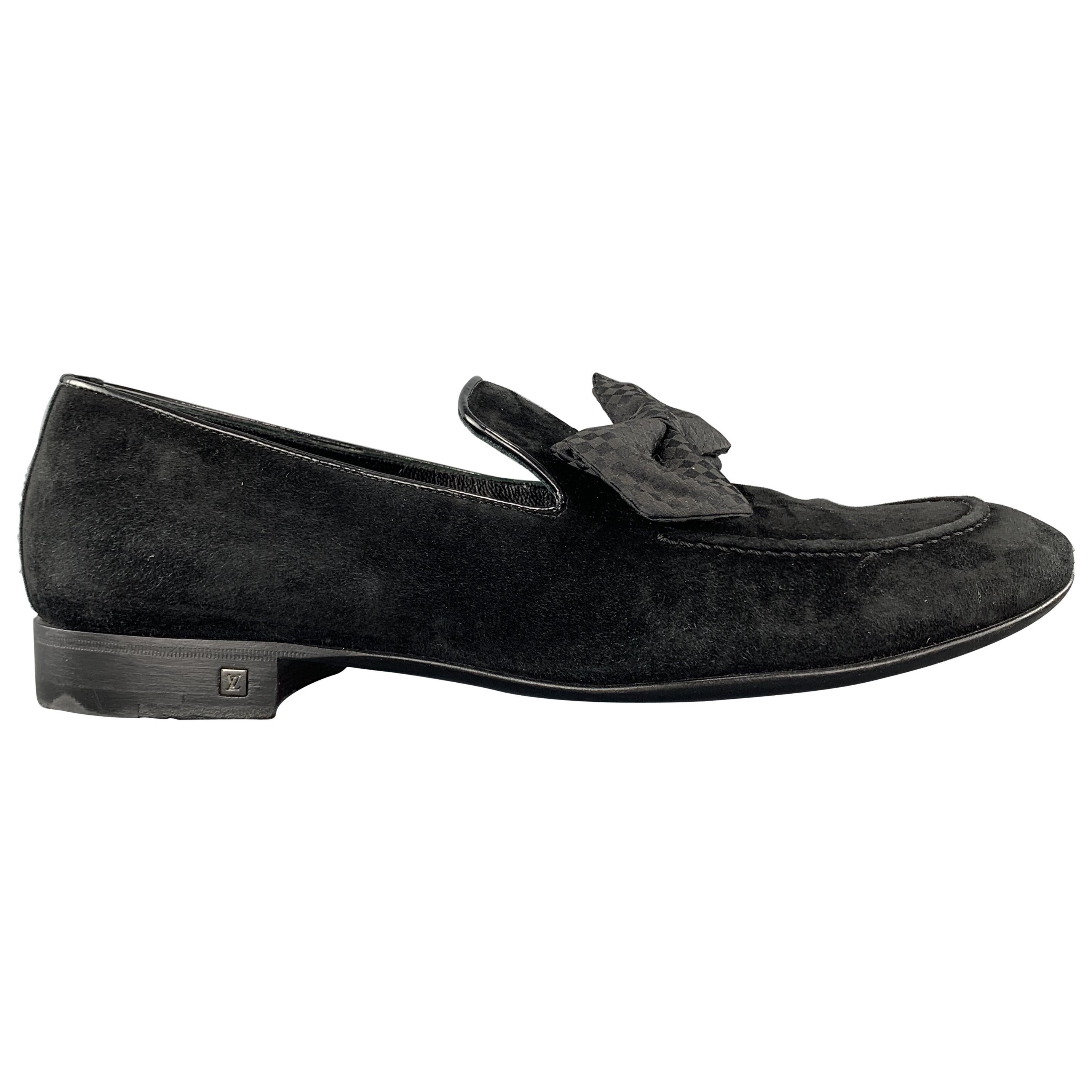 Louis Vuitton Size 9 Black Suede Slip on Bow Loafers