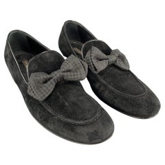 Used LOUIS VUITTON Size 9 Black Suede Slip On Bow Loafers