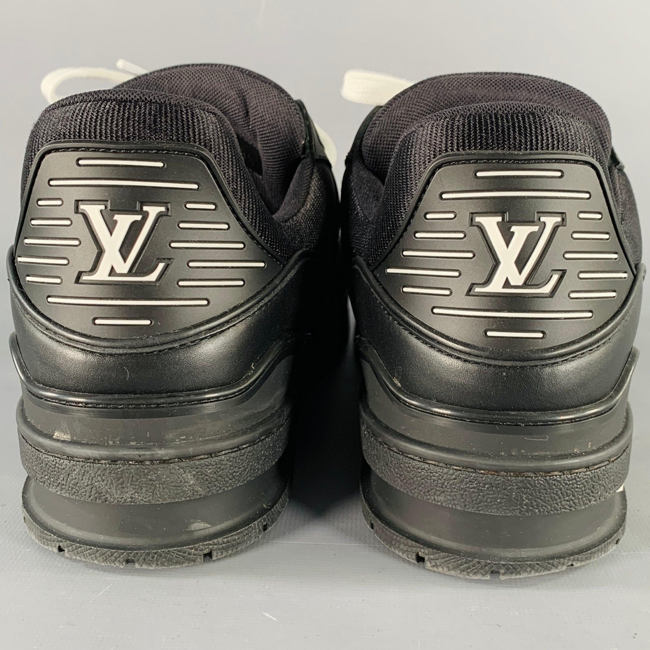 LOUIS VUITTON Size 9.5 Black White Monogram Leather Rubber Sole Sneakers In Good Condition In San Francisco, CA