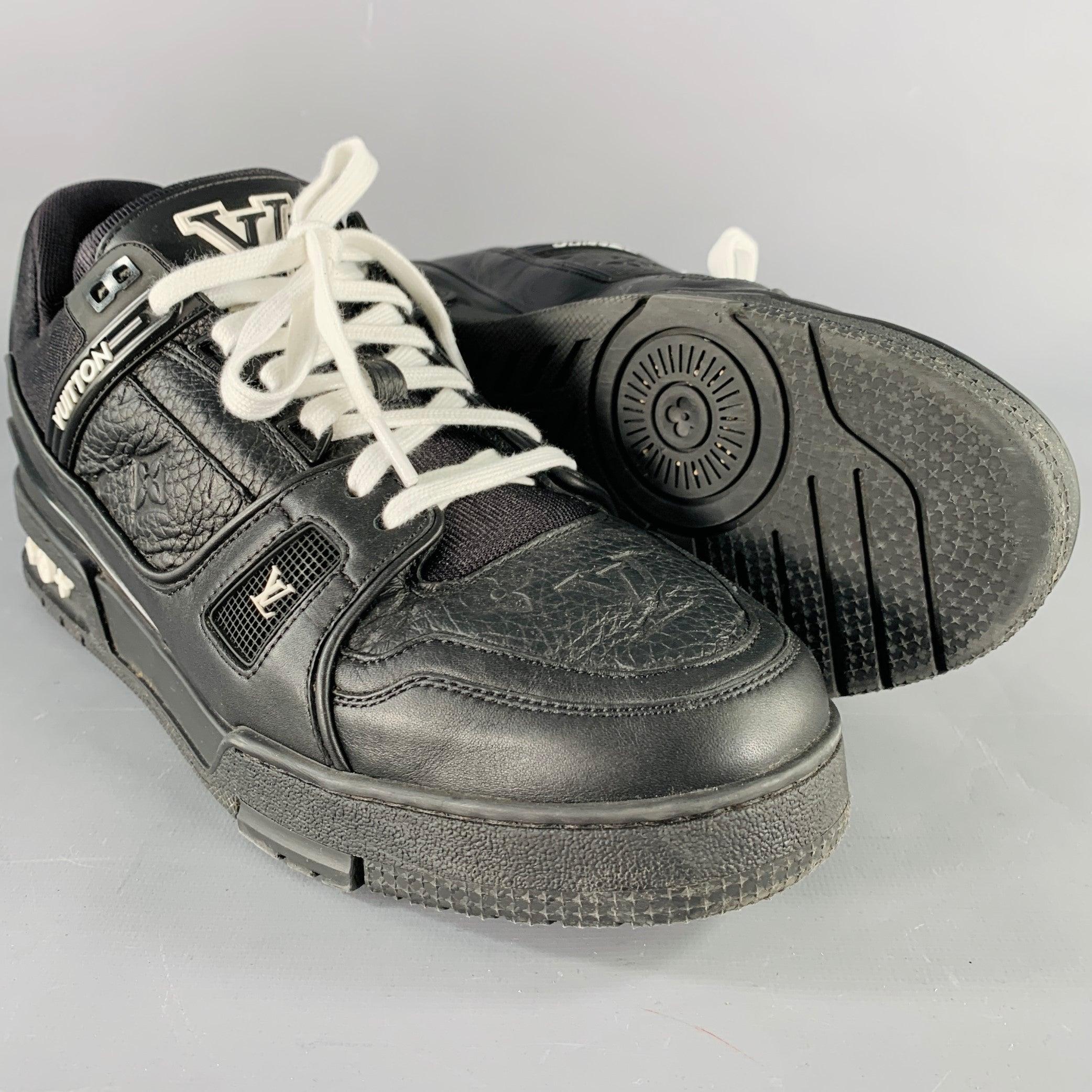 LOUIS VUITTON Size 9.5 Black White Monogram Leather Rubber Sole Sneakers 1
